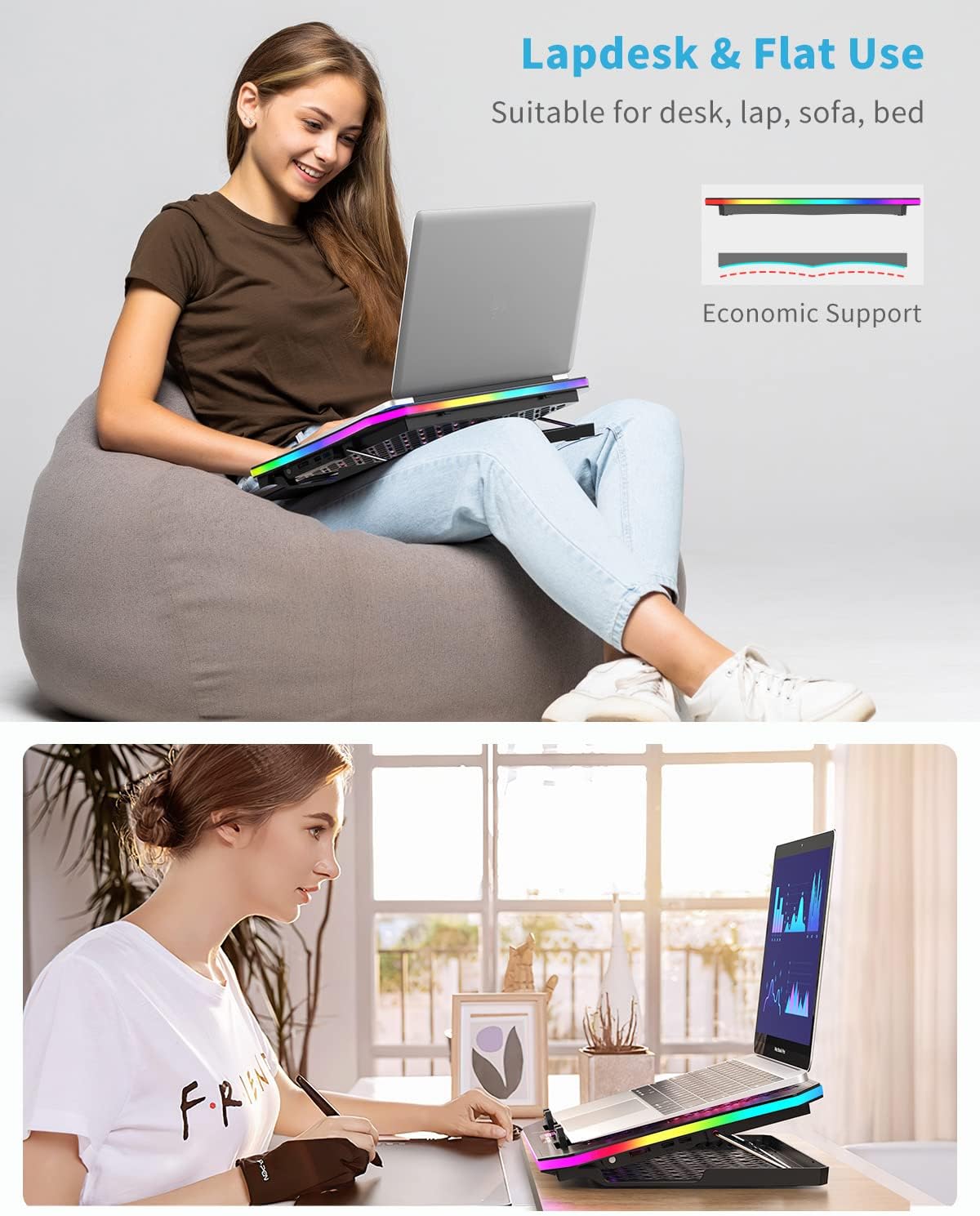 KeiBn 8 Fans Blue & 6 Fans Red Laptop Cooling Pad, Laptop Cooler for 15.6-17.3 Inch Laptops with 7 Height Stands, 2 USB Ports,10 RGB Modes - Image 10