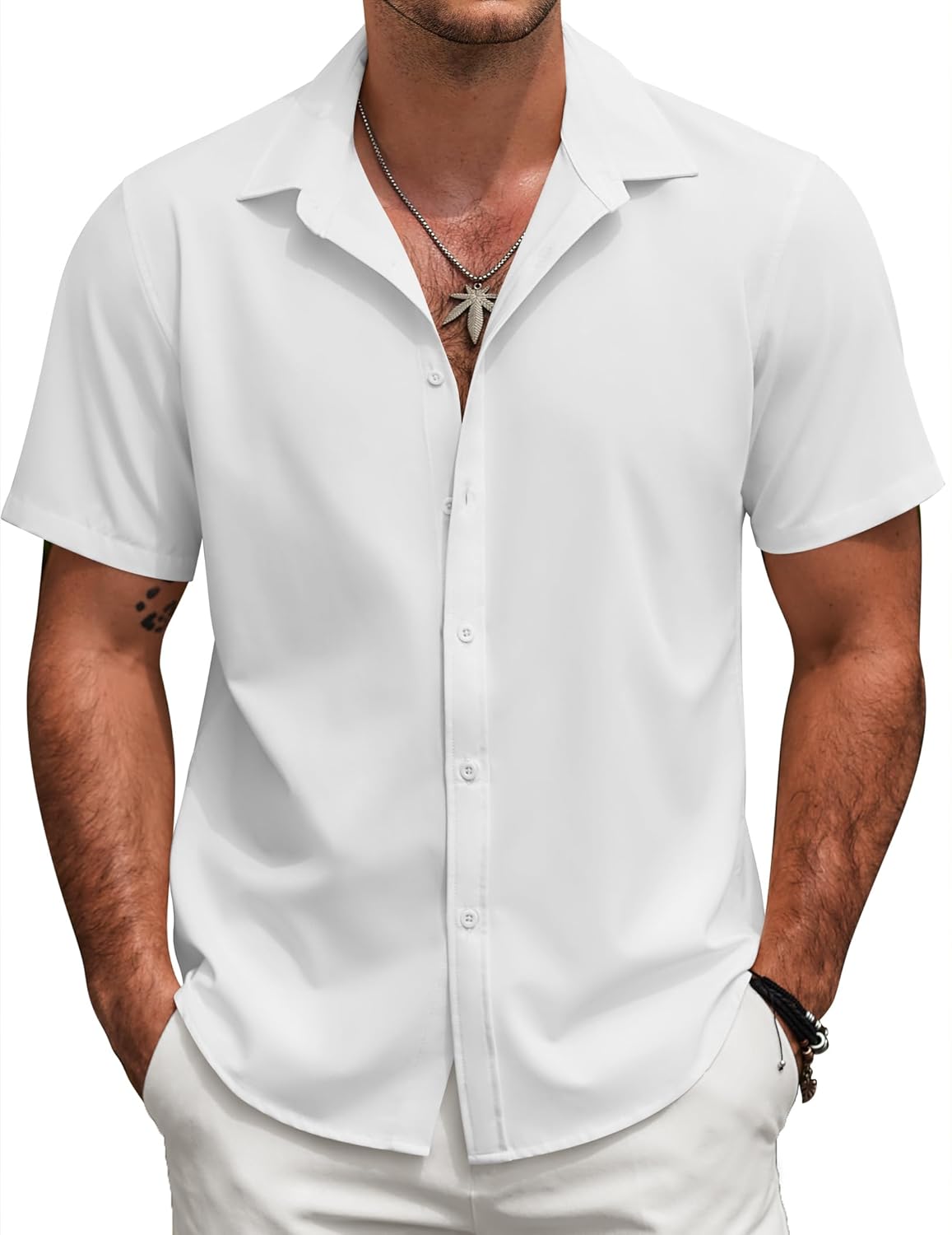 COOFANDY Mens Short Sleeve Button Down Shirts Casual Linen Summer Beach Shirt Wrinkle Free - Image 2