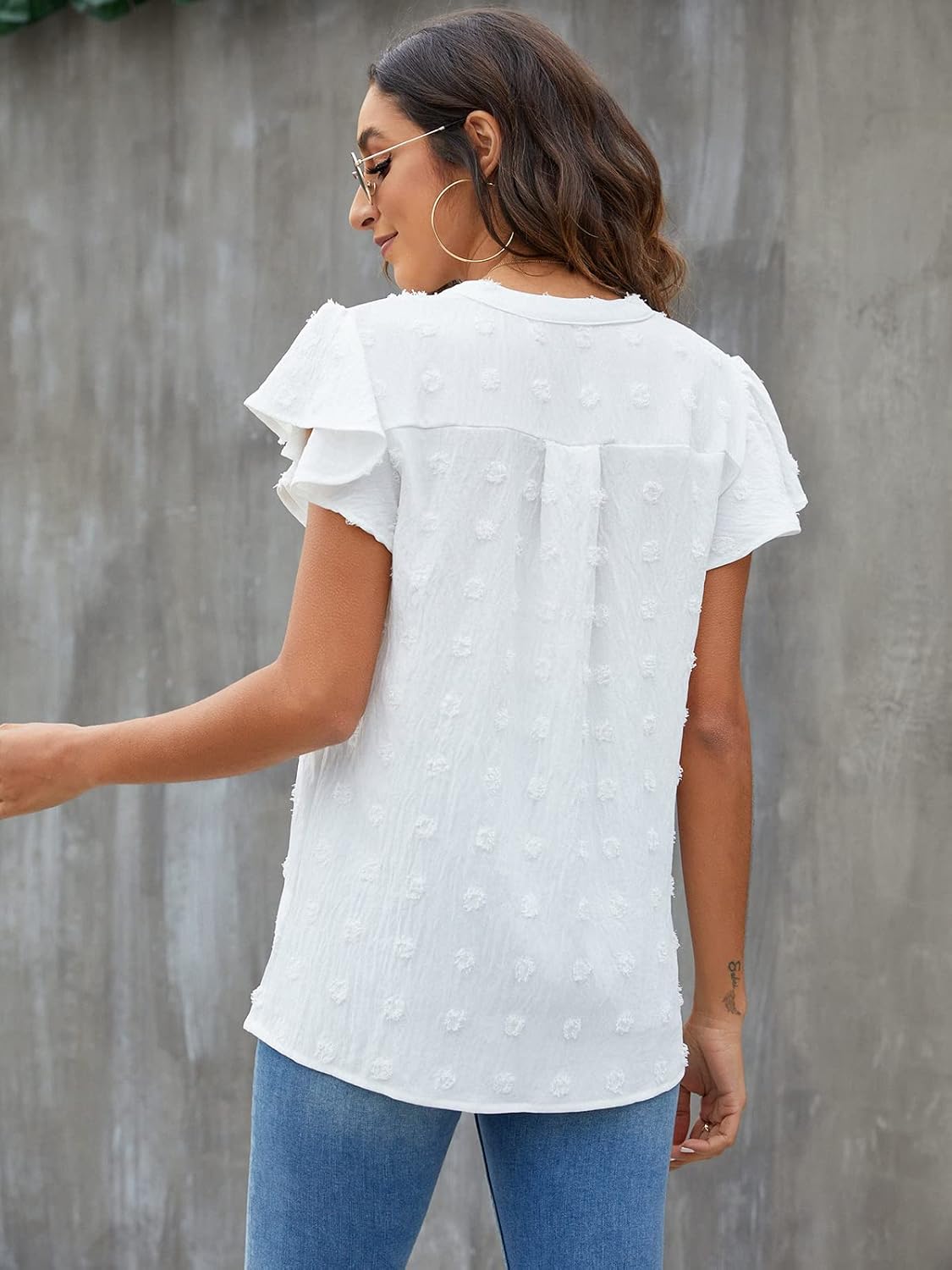 Blooming Jelly Womens White Blouse V Neck Ruffle Sleeve Flowy Shirts Dressy Casual Cute Summer Tops - Image 3