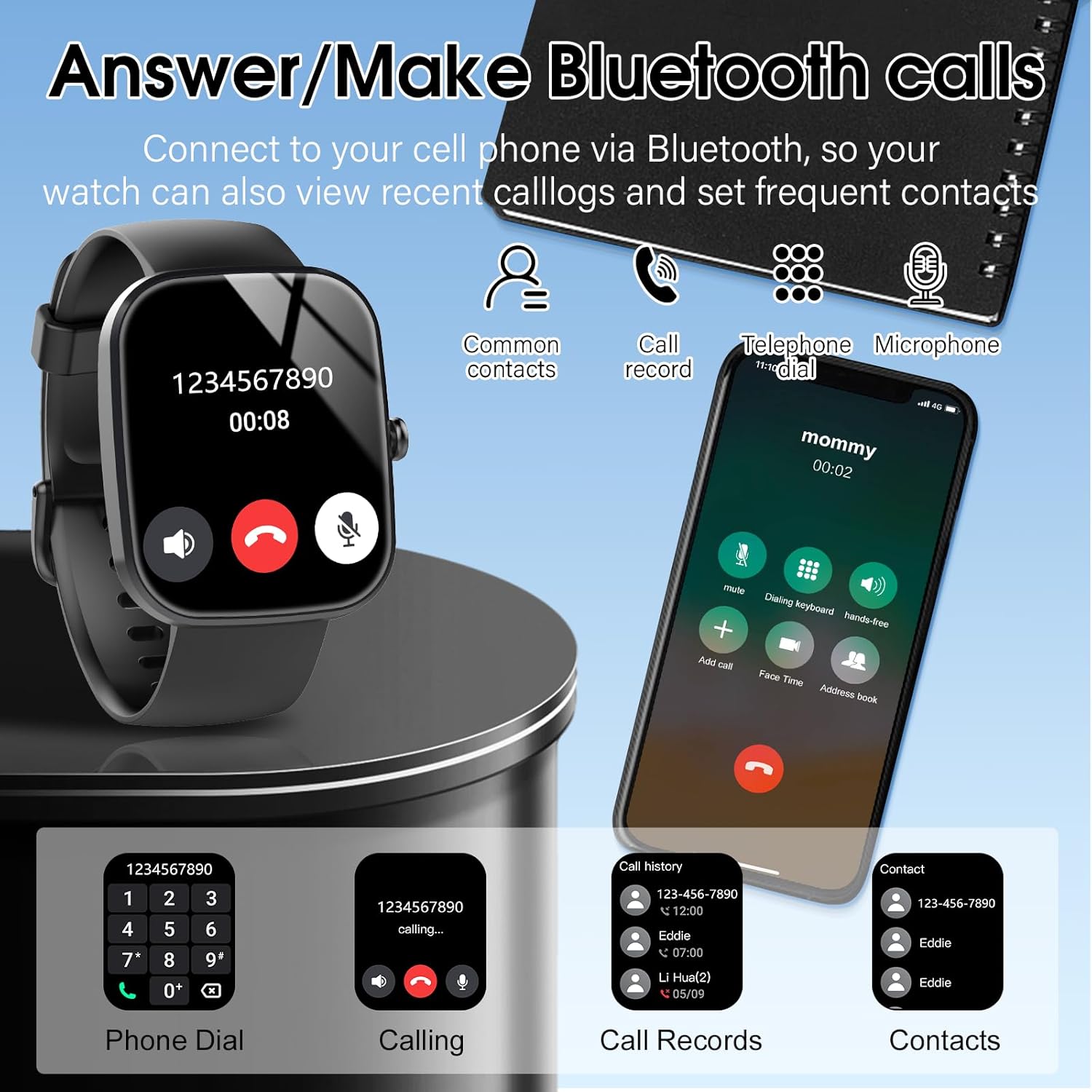 Smart Watch for Men Women Answer/Make Call, 1.91" Touch Smartwatch Heart Rate/Sleep/Steps Monitor, 110+ Sports Fitness Watch, IP68 Waterproof Activity Tracker Watch for Android iOS, Black - Image 3
