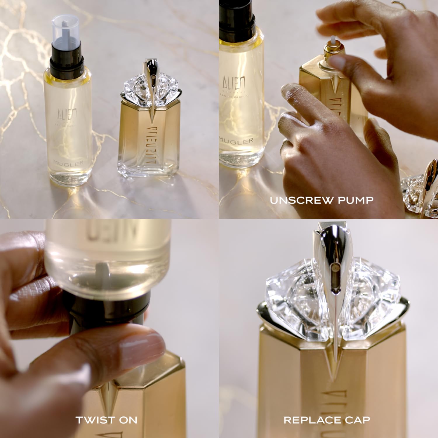 Mugler - Alien Goddess - Eau de Parfum - Womens Perfume Refill Bundle- Floral & Woody - With Bergamot, Jasmine, and Vanilla - 1.0 Fl Oz Refillable Perfume & 3.3 Fl Oz Refill - Image 6