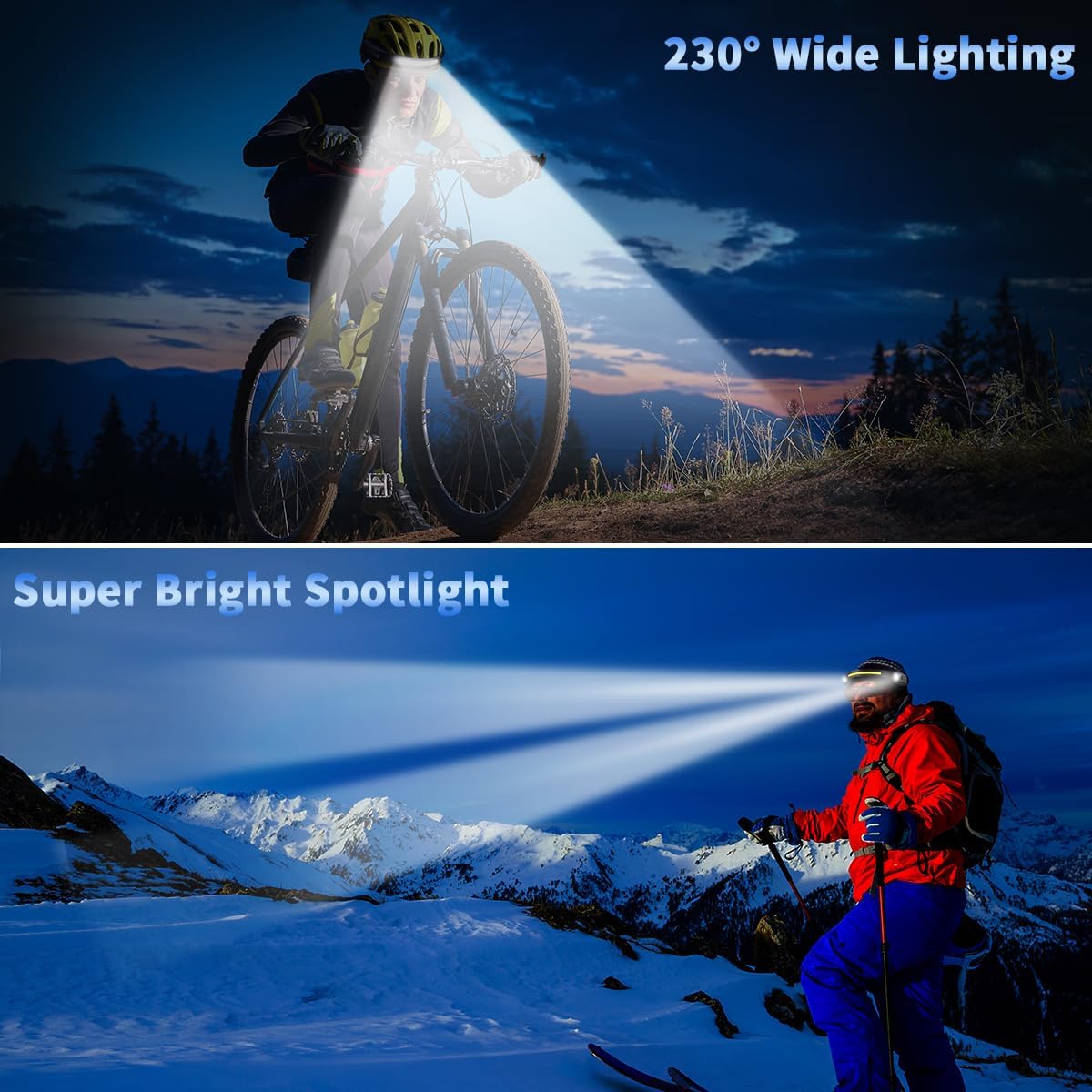 Headlamp Rechargeable 5Pack, 230° Wide Beam Head Lamp with 2 Spotlights, LED Headlamp with Motion Sensor, 5Mode Rechargeable Headlamp, Head Lights for Forehead, Headlamps for Adults Running Hard Hat - Image 7