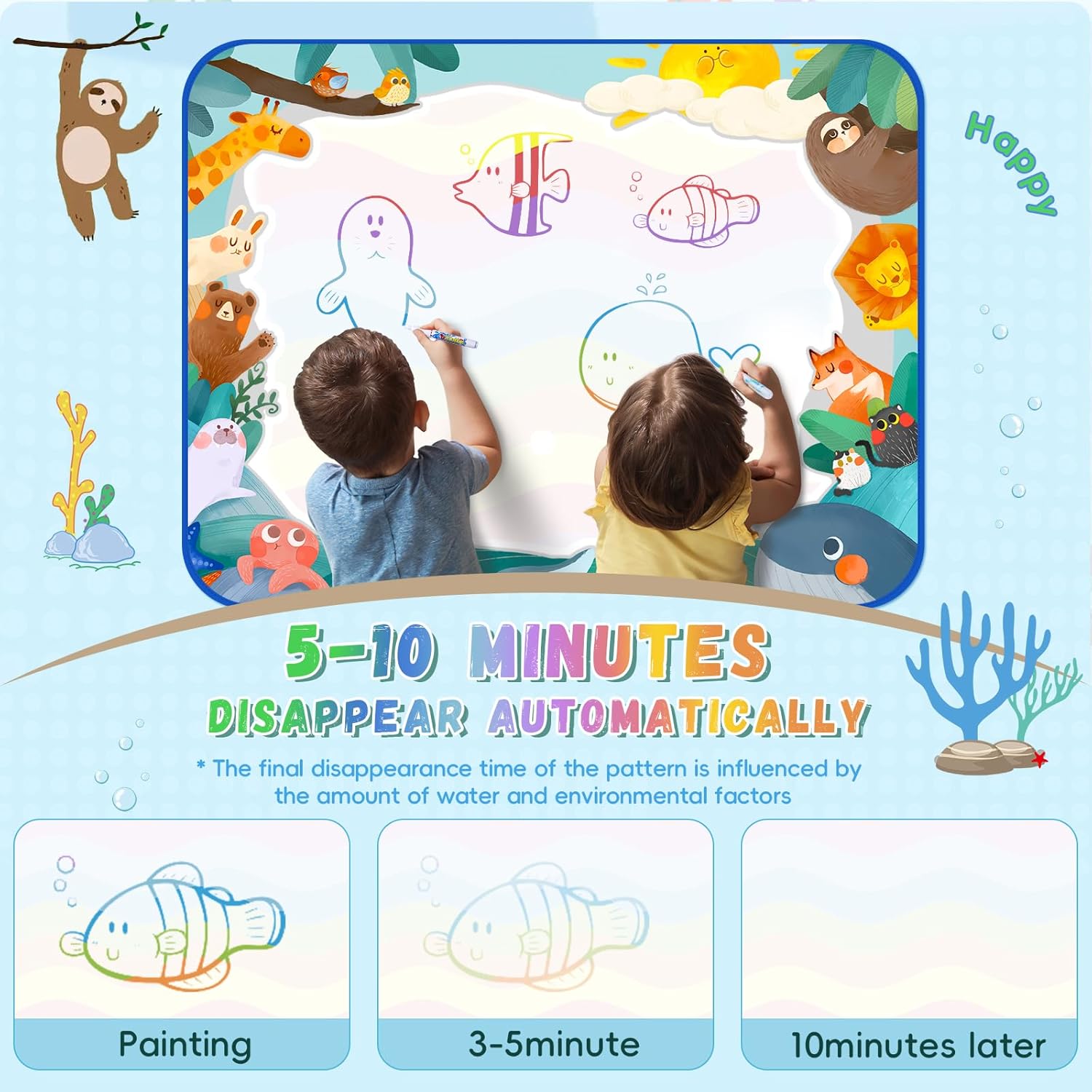 bemece Water Doodle Mat 40 x 32 Inches Aqua Painting Drawing Mat Mess Free Learning Toy Mat Early Education Gifts for Kids ChildrenToddlers Aged 3 4 5 6 7 Years Old - Image 4