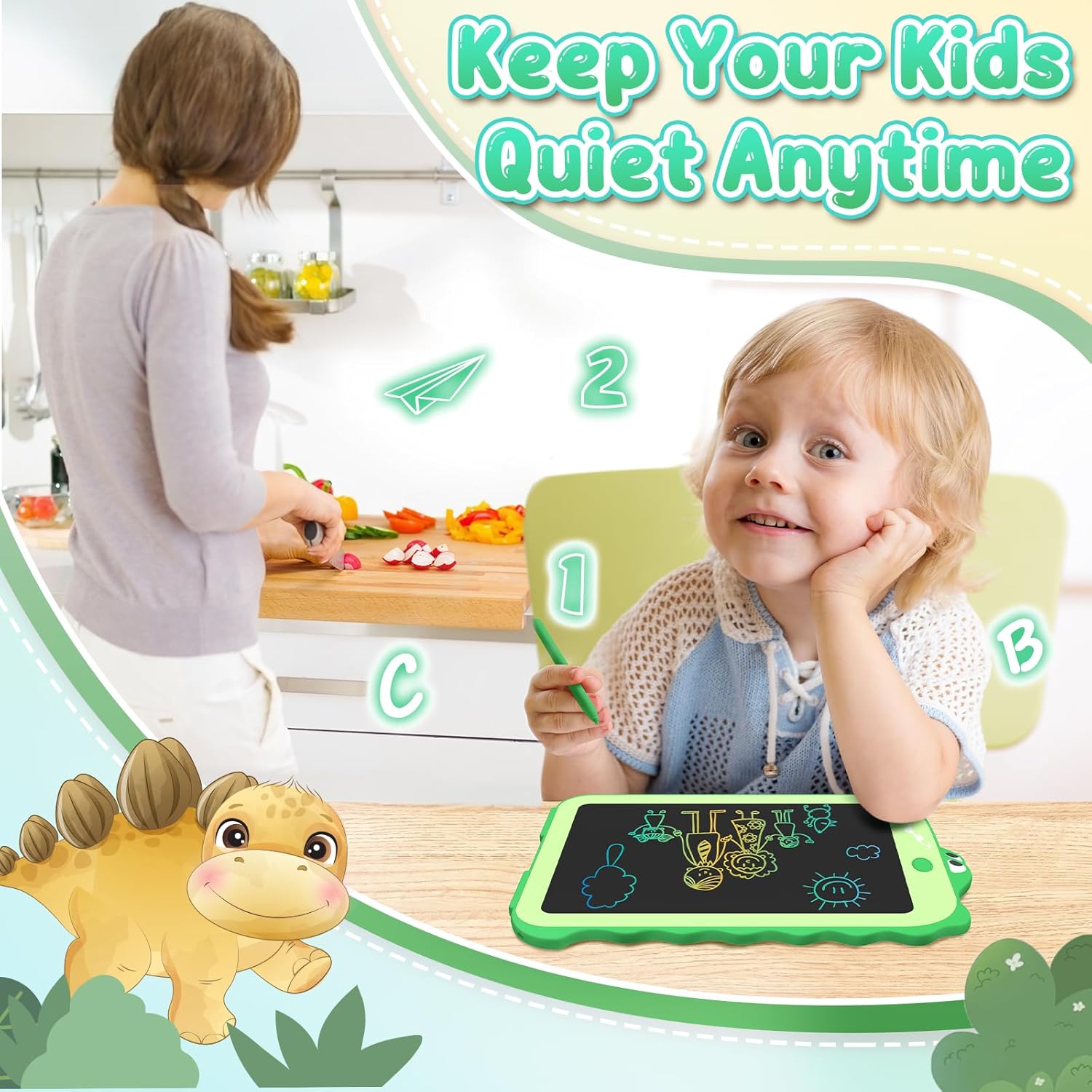 Easter Gifts for Kids LCD Writing Tablet for Kids Toys 8.5" Toddler Toys Learning Drawing Board Dinosaur Toys for 3 4 5 6 7 Year Old Boys Girls Birthday Gifts Idea Light Doodle Pad - Image 6