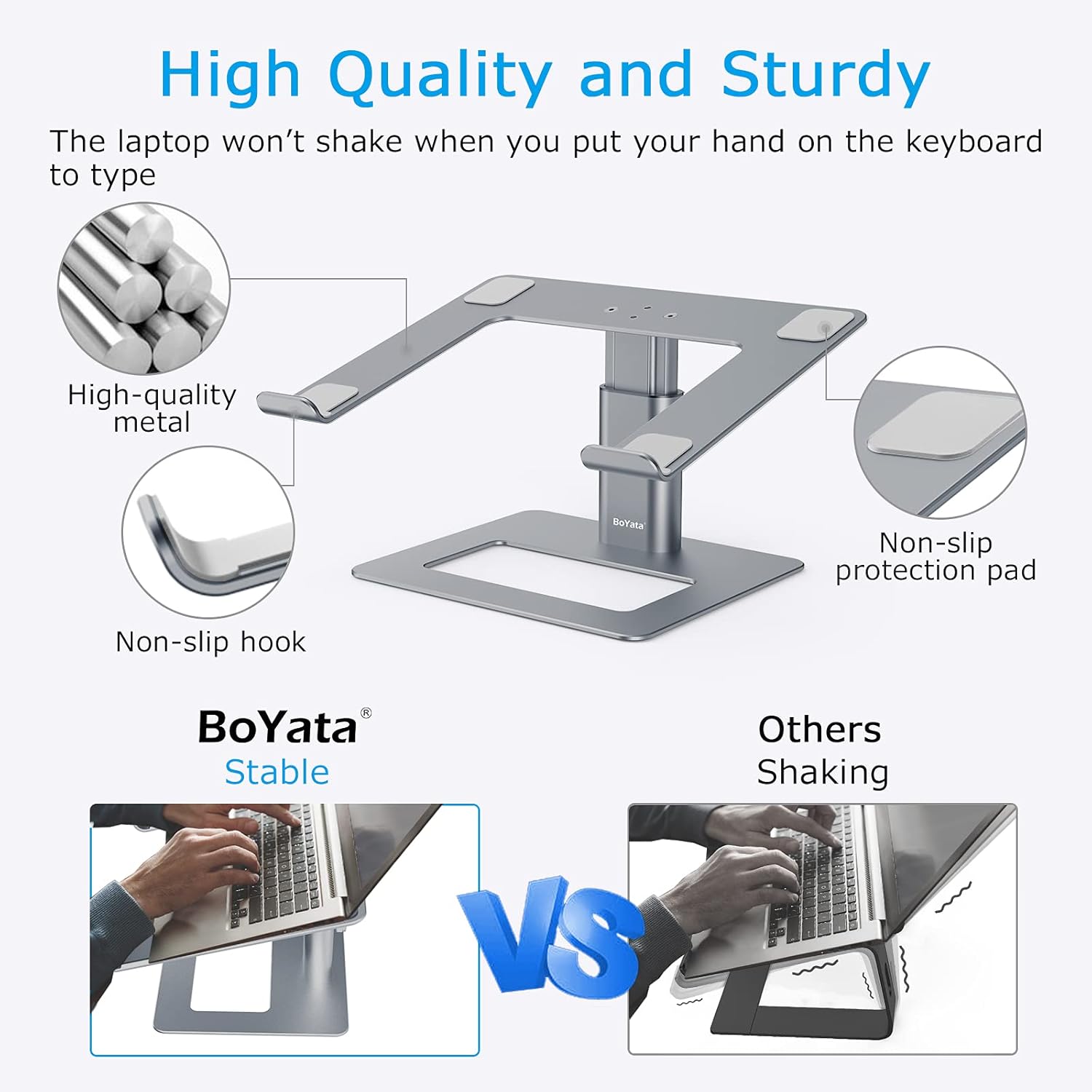 BoYata Laptop Stand, Ergonomic Aluminum Height Adjustable Computer Stand Laptop Holder for Desk, Compatible with MacBook Pro/Air, Dell, Lenovo, HP, Samsung, More Laptops 11-17" - Image 4