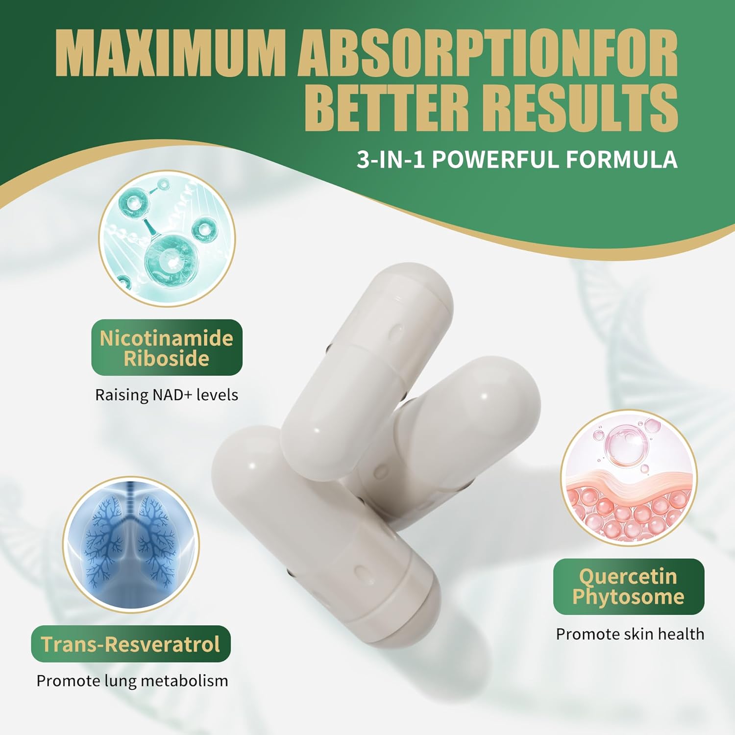 NAD Supplement - Liposomal Nicotinamide Riboside, Resveratrol, Quercetin, NAD Nicotinamide Riboside Resveratrol 900mg, NAD+ Supplement for Men and Women, 80 Capsules 1 Pack - Image 6