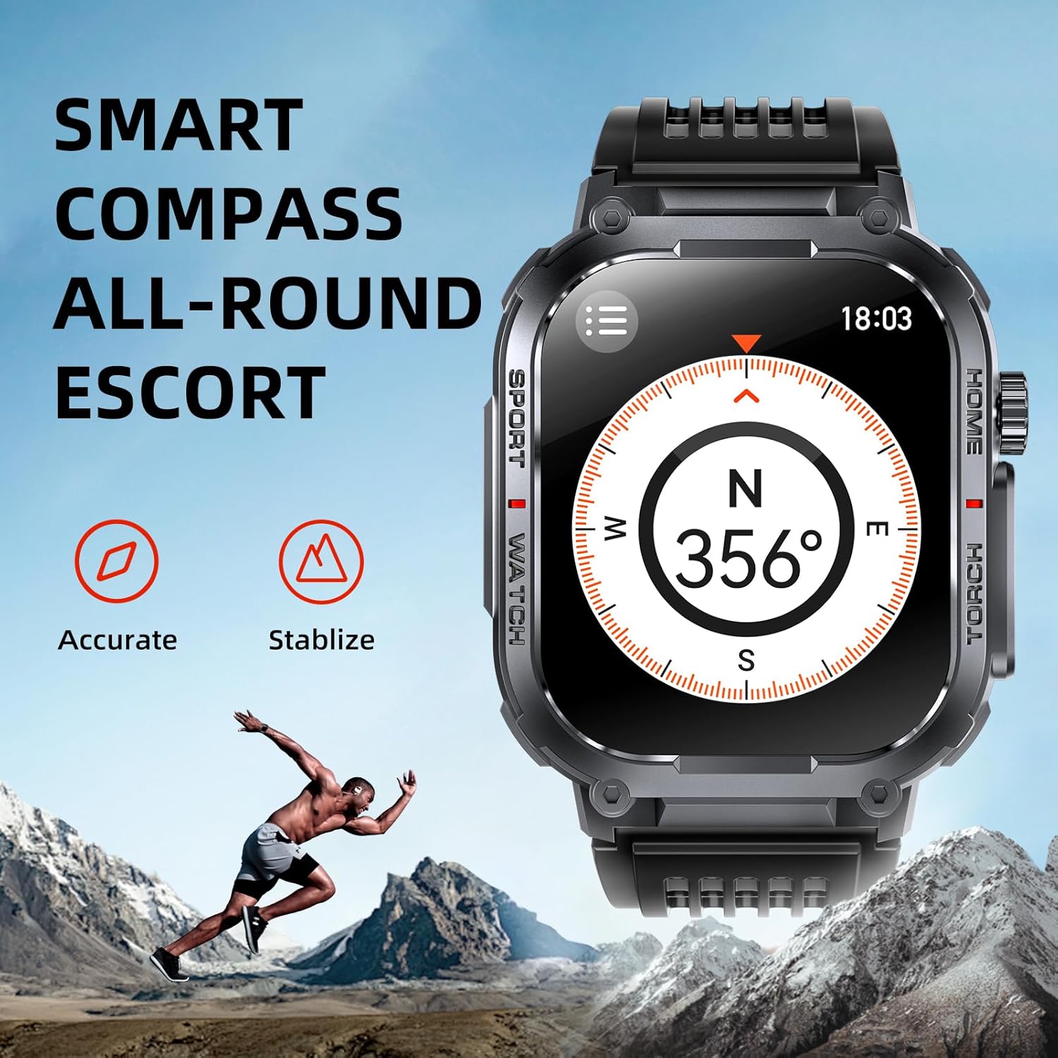 Military Smart Watch Sport Fitness Tracker, with LED Flashlight, 3ATM Waterproof, Answer/Make Calls Message Notification,Heart Rate Blood Oxygen Sleep Monitor, 2.02“ Big Screen, for iPhone/Android - Image 9