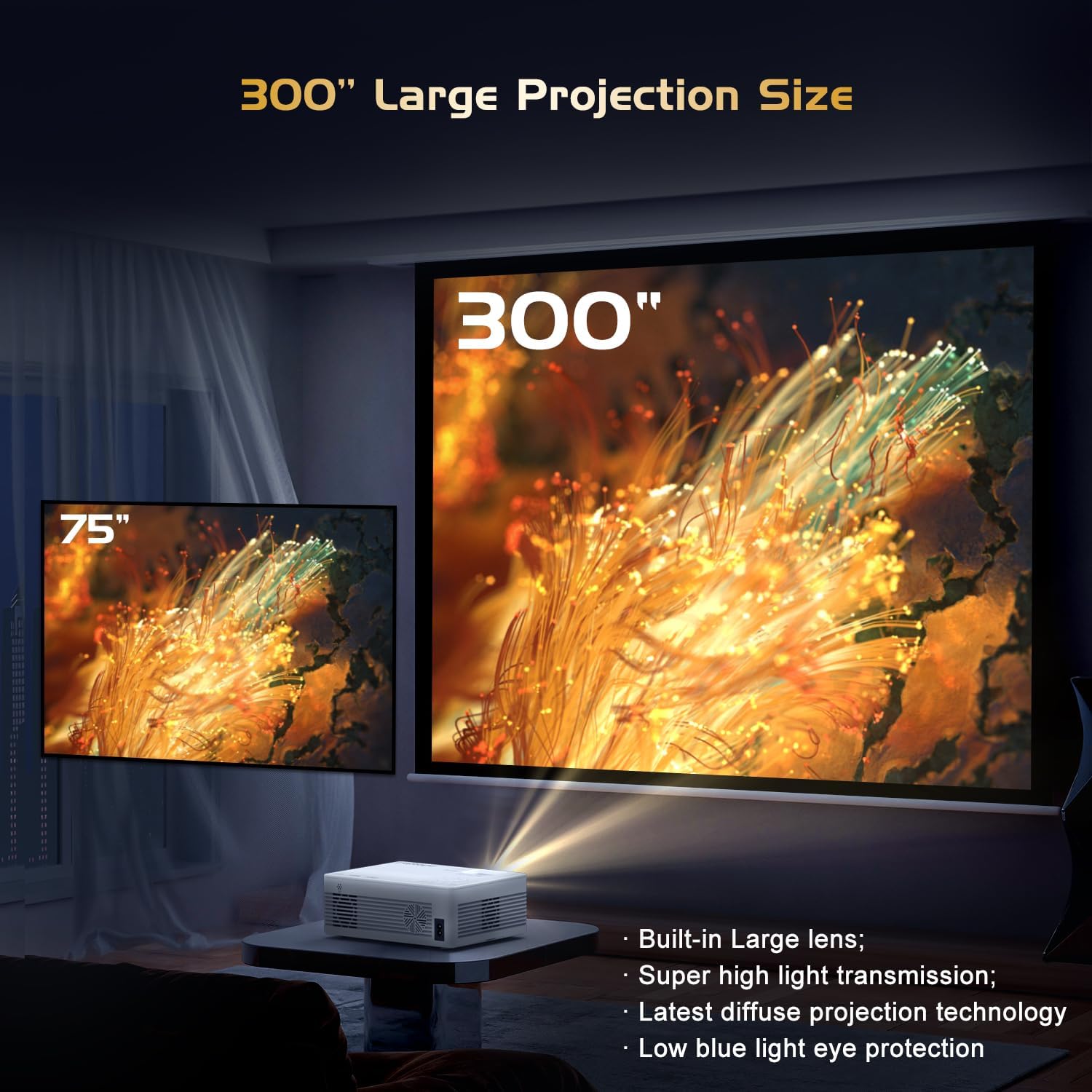 【4K Projector】Faltopu Native 1080P Projector, 500ANSI Projector with 5G WiFi and Bluetooth, Full HD Outdoor Projector, 300'' Mini Portable Movie Projector Compatible with with Android/iOS/Windows - Image 8