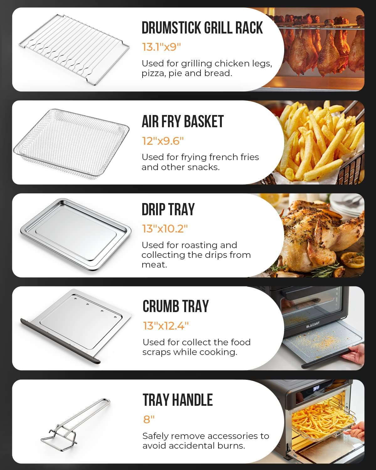 Large Capacity Toaster Oven Countertop, Dishwasher Safe Detachable Panel, 26QT Air Fryer Toaster Oven Combo, with Drumstick Grill, Air Fry, Crisp, Bake, Toast, Bagel, Pizza, Broil, Defrost, BLAZANT - Image 7