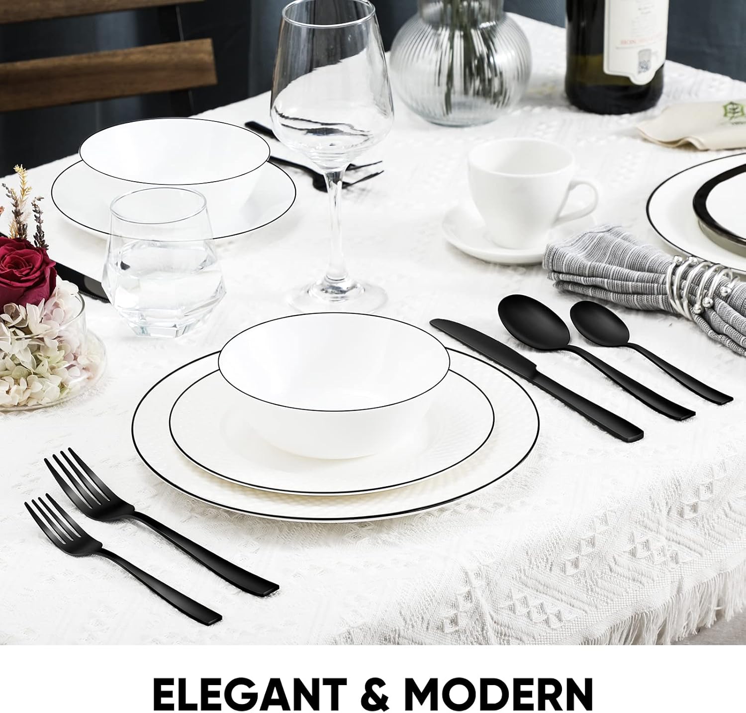 NETANY 24 Pieces Black Silverware Set, Black Flatware Set, Food-Grade Stainless Steel Cutlery Set for 4, Tableware Eating Utensils, Mirror Finished, Dishwasher Safe - Image 7