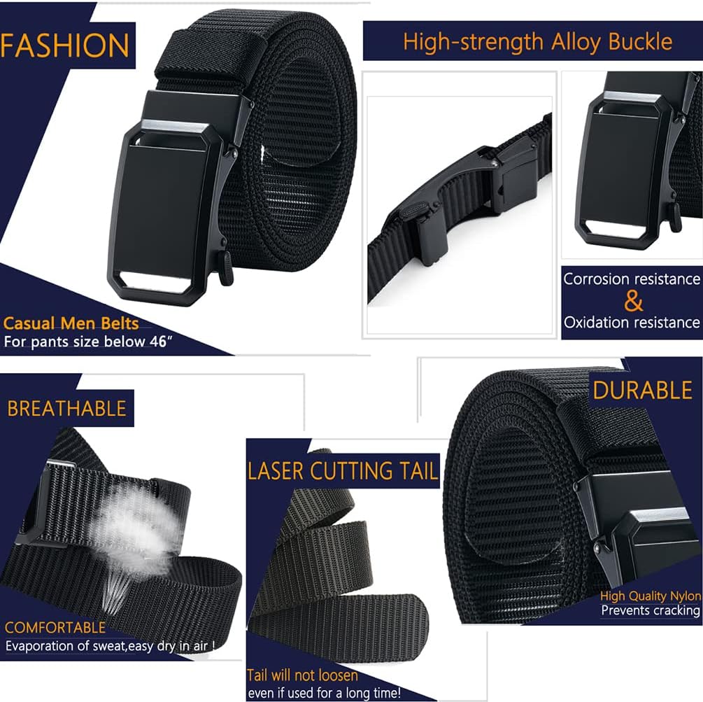 LionVII Ratchet Belts for Men - Fashion Belt Man Nylon Fabric 1 3/8" for Casual Jeans - Adjustable Trim to Fit 27-46" Waist - Image 6
