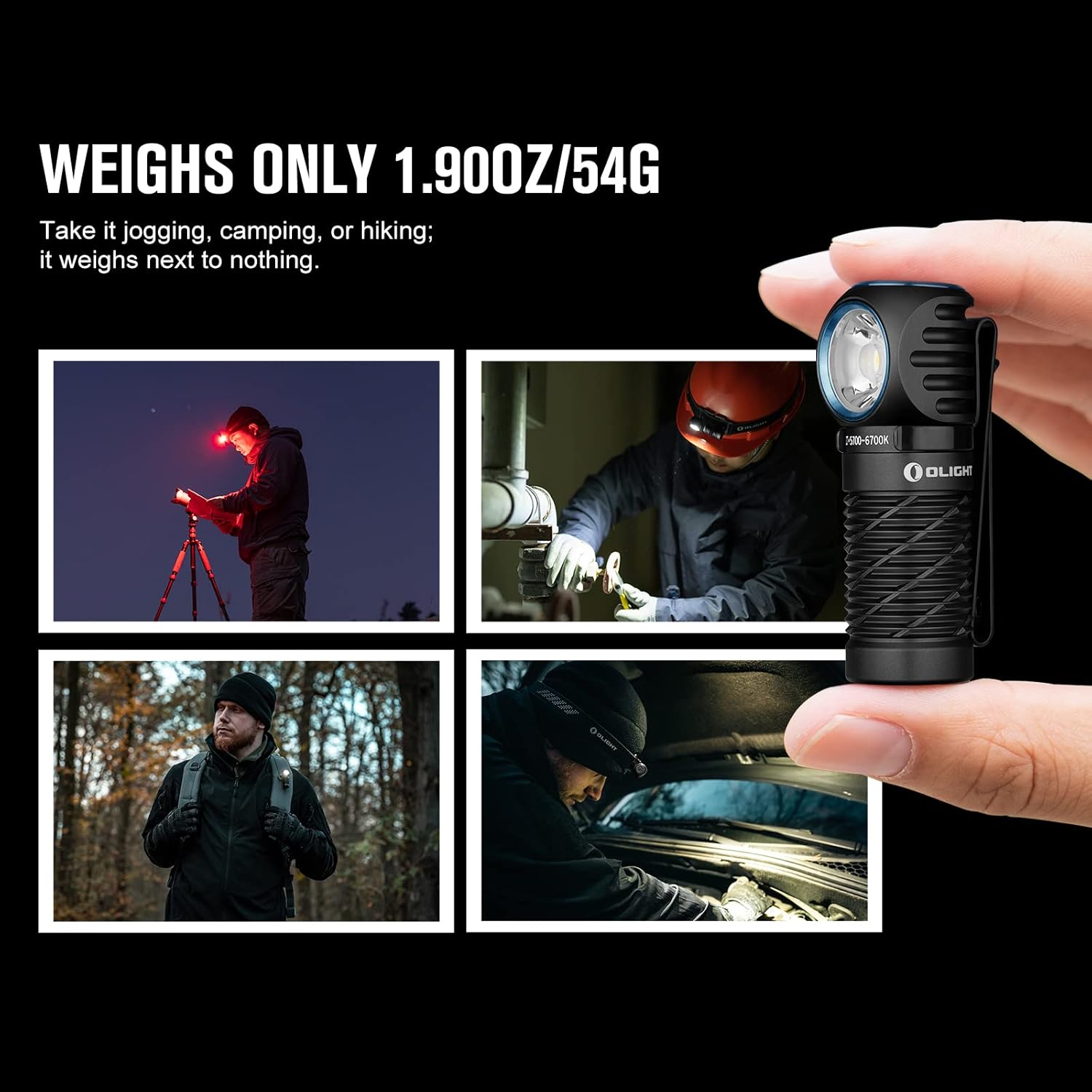 OLIGHT Perun 2 Mini Headlamp 1100 Lumens LED Head Flashlight, Rechargeable Headlight with Red Light Option, Great for Working, Hiking, Camping and Climbing (Black Cool White: 5700~6700K) - Image 4