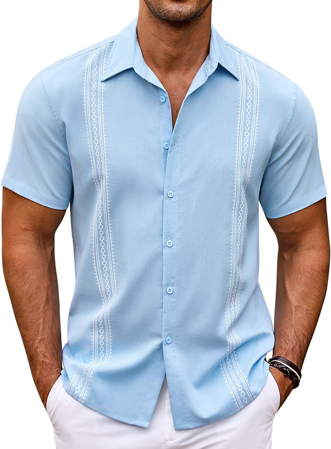 COOFANDY Men's Cuban Guayabera Shirt Short Sleeve Button Down Shirts Casual Summer Beach Shirts - Image 2