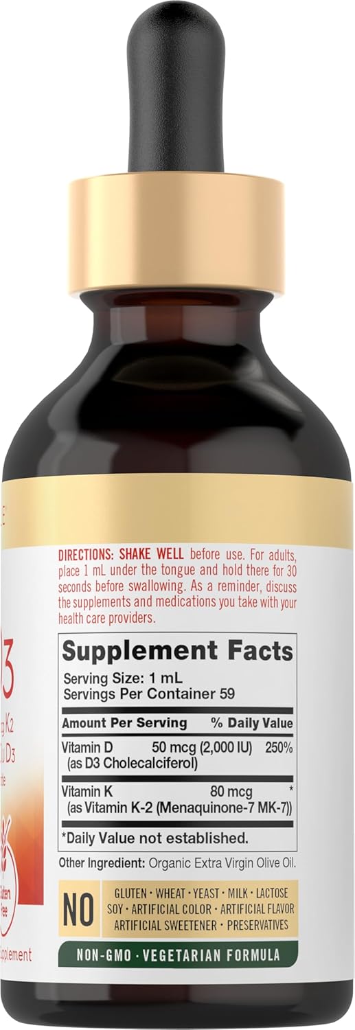 Carlyle Vitamin D3 K2 Drops | 2 Fl Oz | MK-7 Supplement | Vegetarian, Non-GMO, Gluten and Soy Free Formula - Image 3