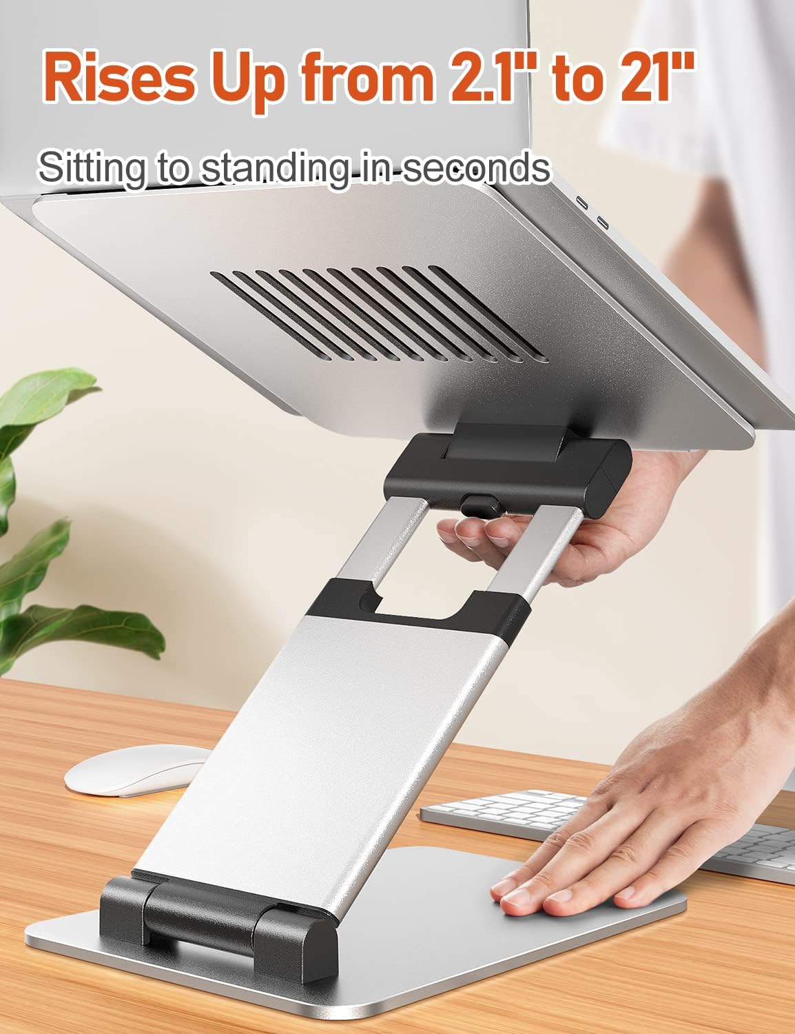 Ergonomic Laptop Stand for Desk, Sit to Stand Laptop Riser, Adjustable Height up to 21", Standing Computer Stand, Promote Healthy Posture Compatible with MacBook Air Pro, All Laptops 10-17"-Silver - Image 4