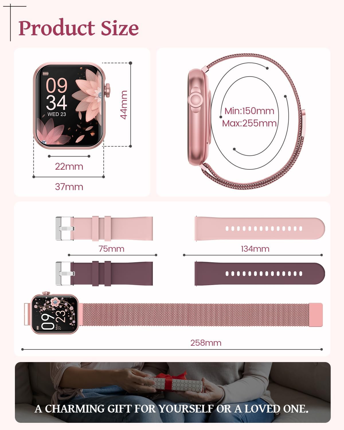 Smart Watch, 1.85" HD Samrt Watches for Women, Fitness Tracker with Blood Pressure/Heart Rate/Sleep Monitor, Bluetooth 5.3 Smart Watch for Android/iOS Phones, IP68 Waterproof Sport Watch (Pink) - Image 9