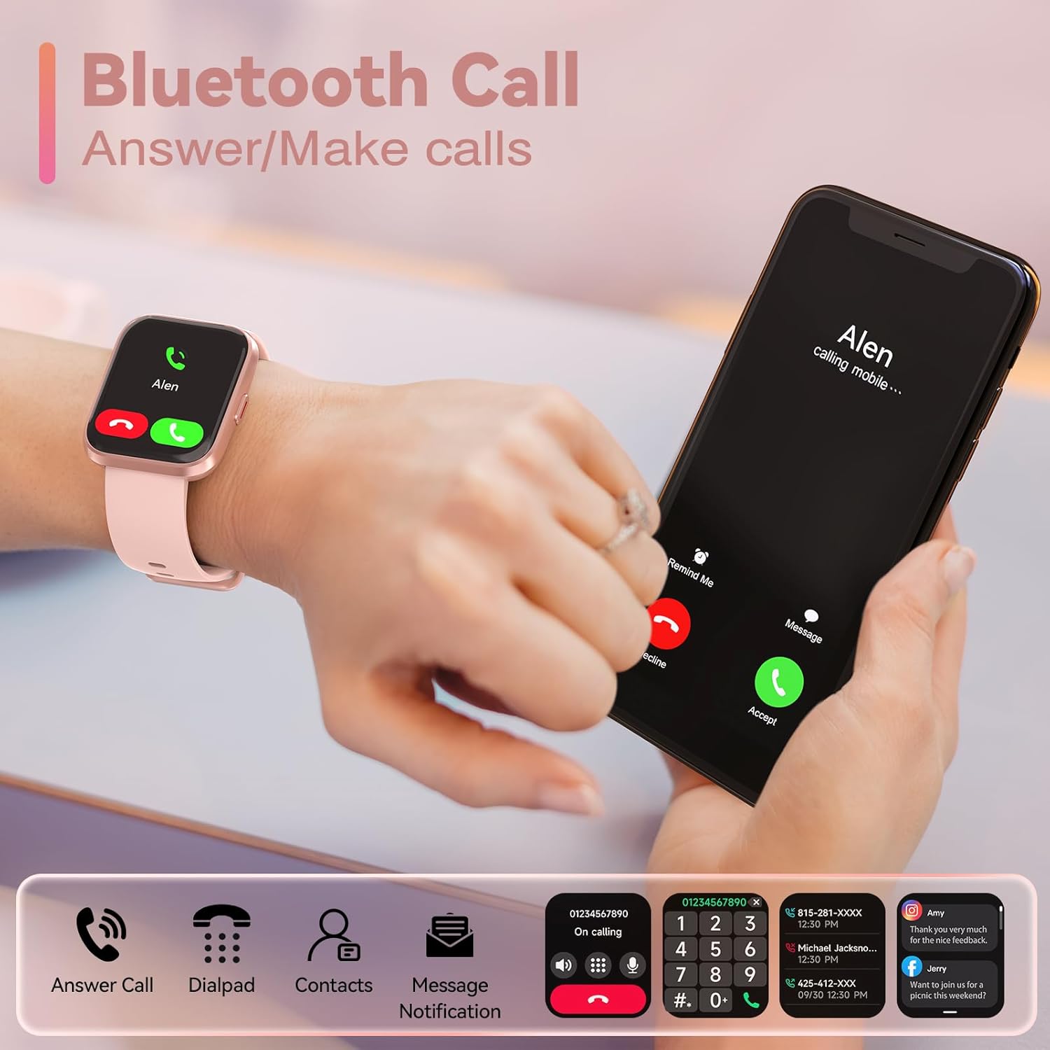 Smart Watches for Women, Alexa Built-in Fitness Watch with 1.8" LCD Screen & Bluetooth Call (Make/Answer), Heart Rate/SpO2/Sleep Monitor, 100 Sports, IP68 Waterproof Smartwatch for Apple Android - Image 3