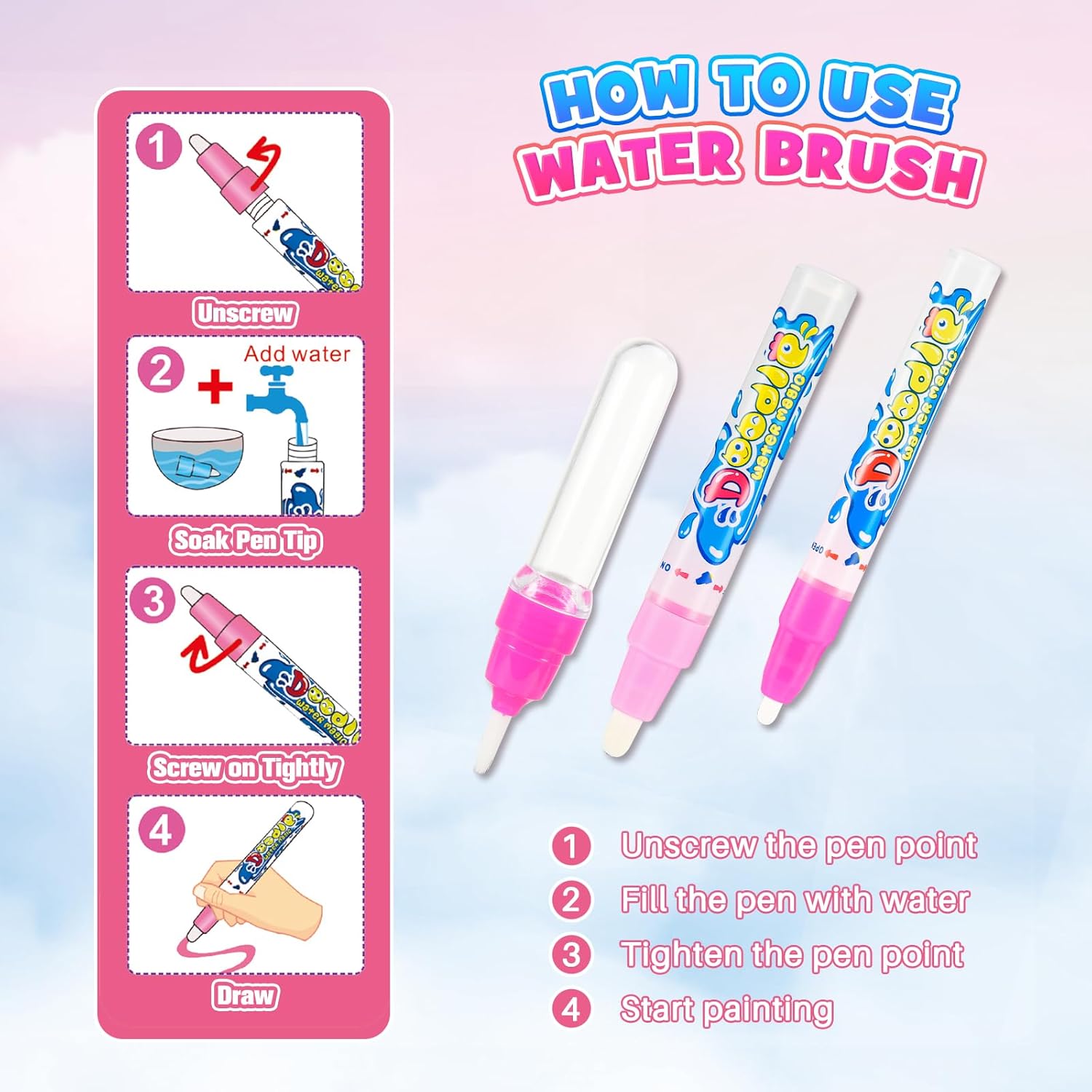 Unicorn Water Doodle Mat for Toddlers 2-5, 56 X 40 Inches Extra Large Water Painting Doodle Drawing Mat Preschool Educational Learning Toys Birthday Party Xmas Unicorns Gifts for Girls Age 2 3 4 5 - Image 4
