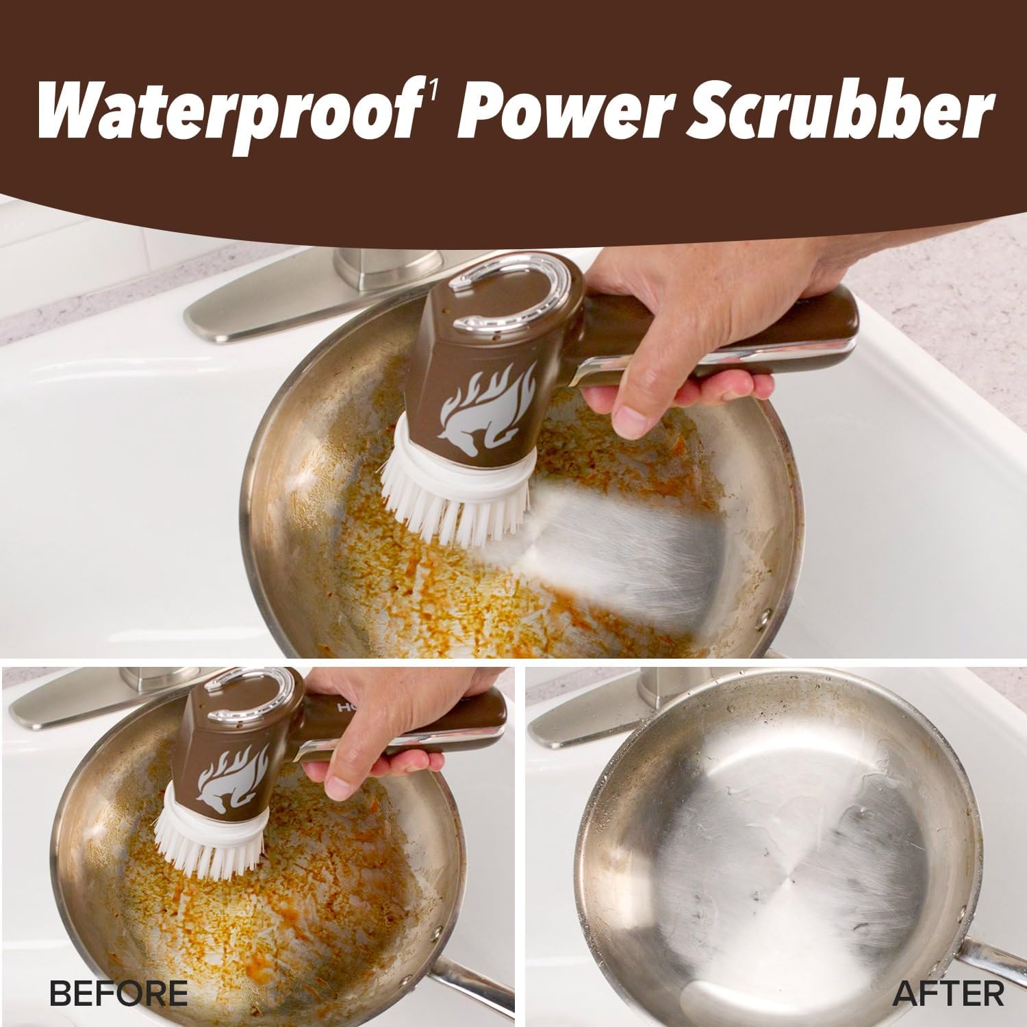 Horsepower Scrubber, Waterproof, Electric Power, Spins 350 RPM, 5 Brush Heads, AS-SEEN-ON-TV, Cleans Dirt & Grime, Tile, Grout, Bathrooms, Kitchen, Auto Rims, Outdoor Furniture & More, Rechargeable - Image 3