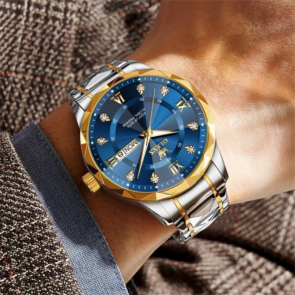 OLEVS Watches for Men Luxury Diamond Casual Large Dial Watches Stainless Steel Waterproof Business Dress Analog Luminous Date Mens Watches - Image 4