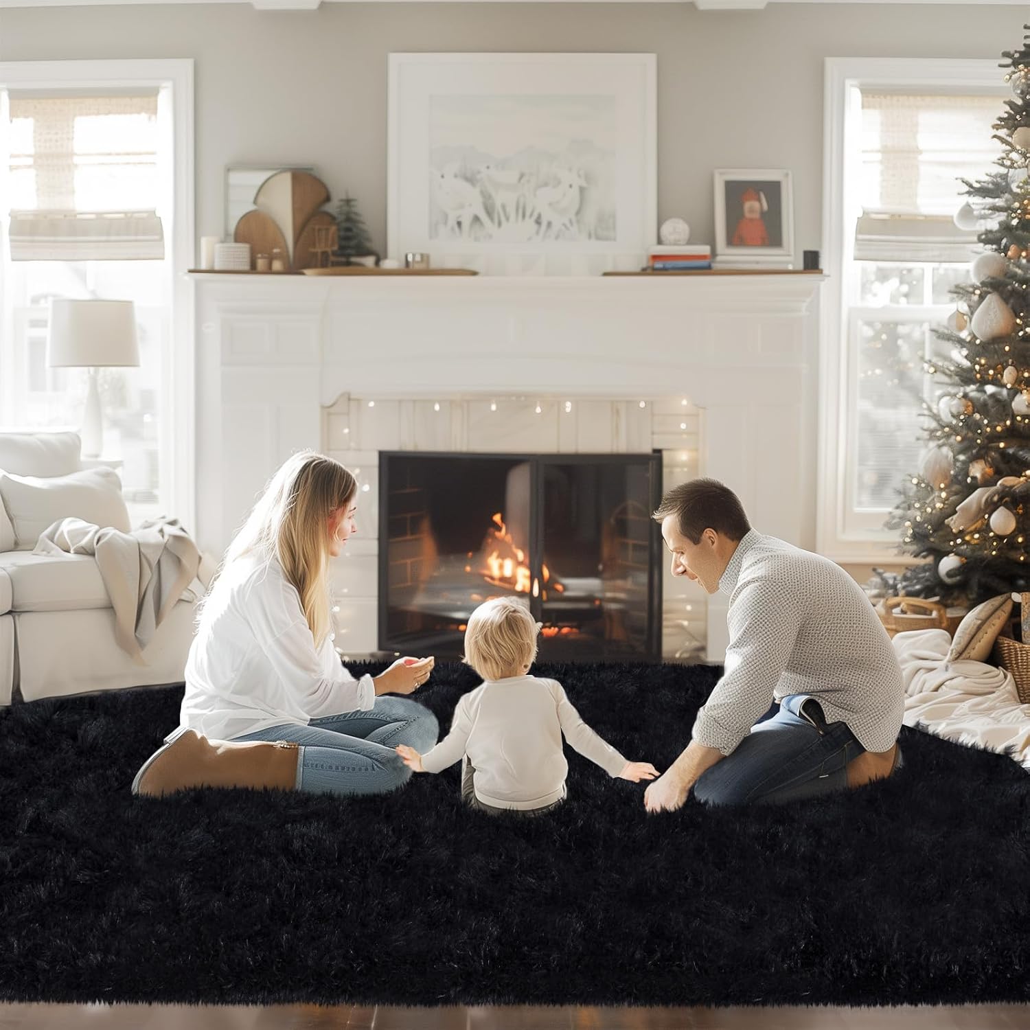 Black Area Rugs 9x12 Living Room, Large Fluffy Rugs for Bedroom, Soft Carpet Shag Kids Room Rug, Non-Slip Fuzzy Rugs Indoor (9ft x 12ft, Black) - Image 8