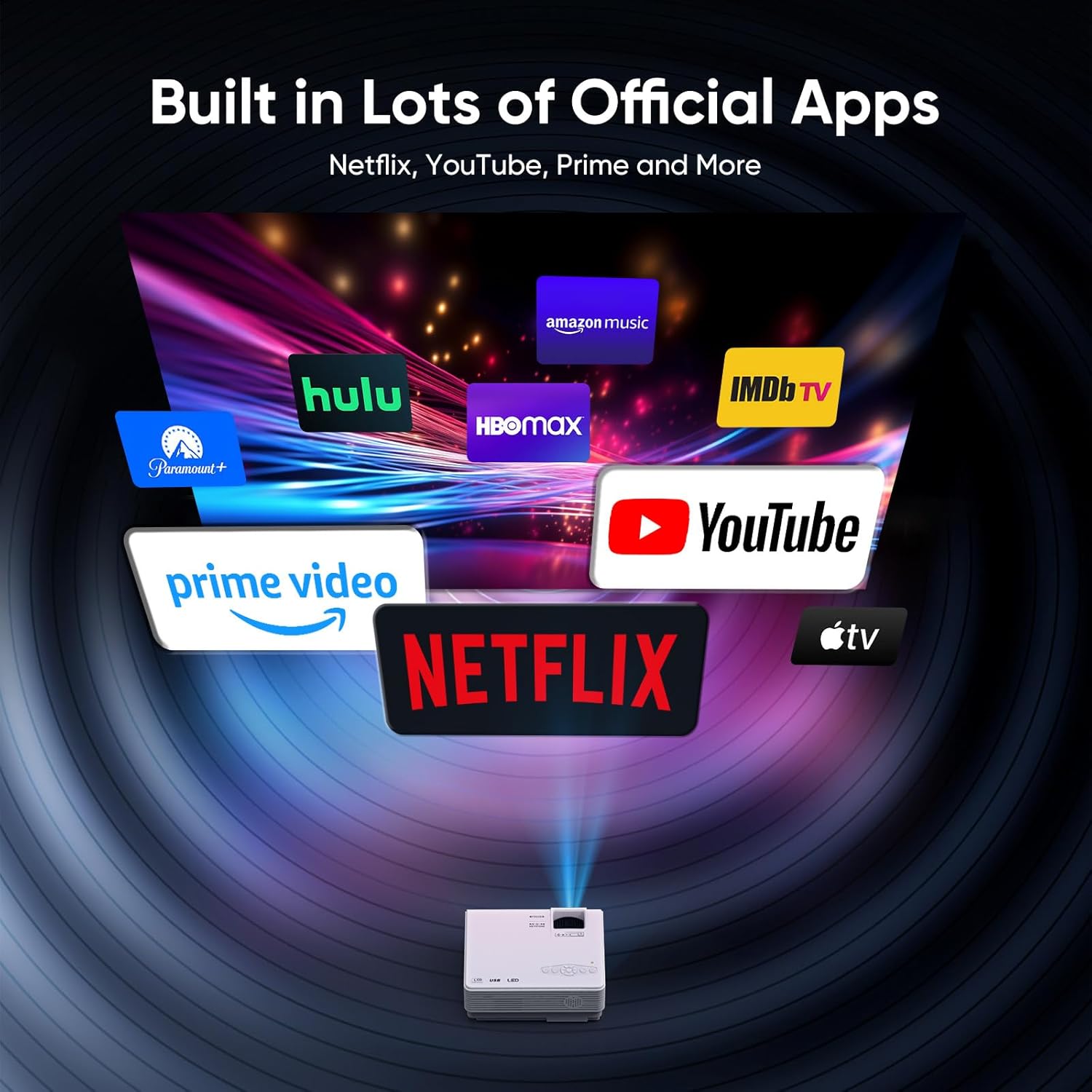 【Netflix Officially】NISOO Smart Projector with WiFi and Bluetooth, Mini Movie Projector with Apps Built-in, 1080P Outdoor Projector for Phone/PC/HDMI/USB, Two-way Bluetooth, 50% Zoom - Image 4