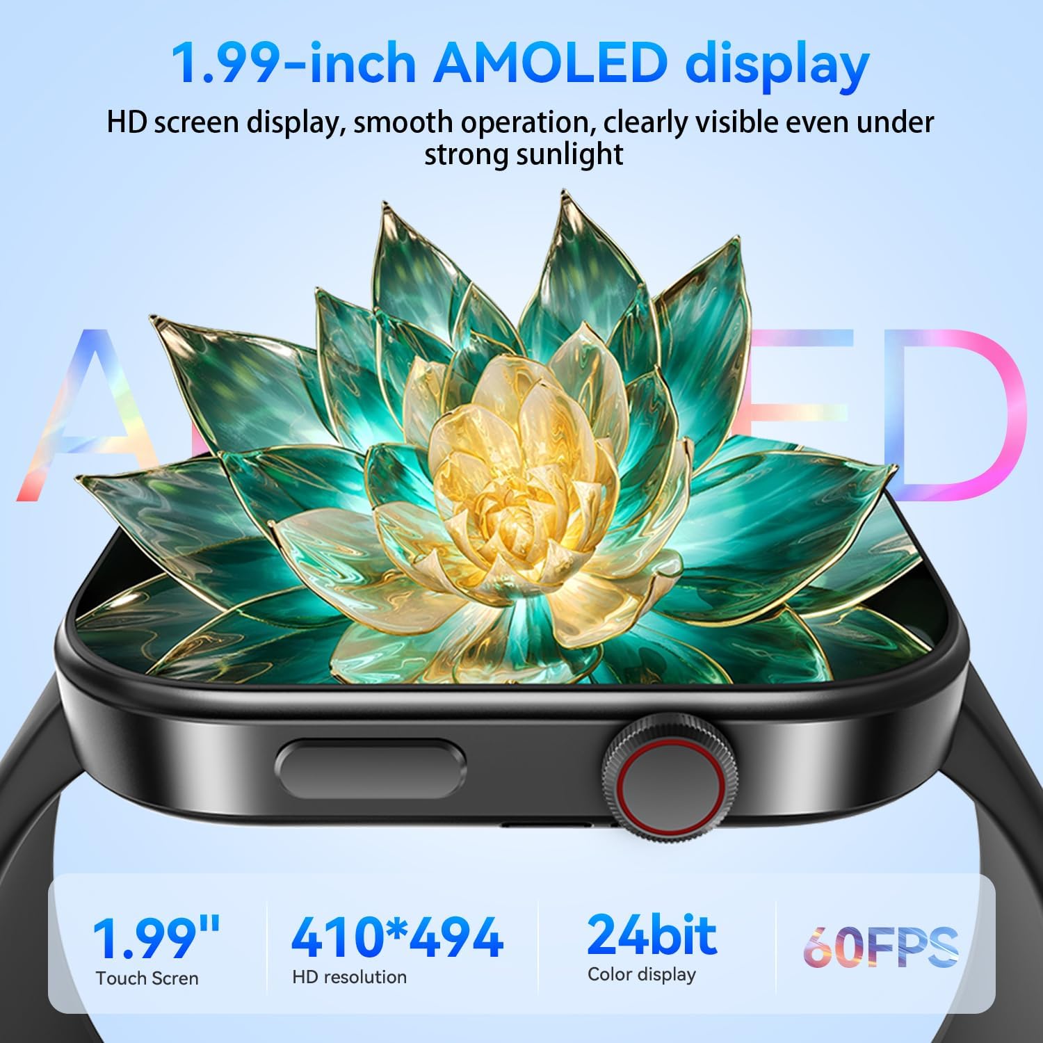 aeac Smart Watch for Men Women iPhone & Android,1.99" AMOLED Screen 3ATM Waterproof Fitness Watch with Answer/Make Call AI Voice,24H-Heart Rate/SpO2/BP Monitor,120+ Sports Modes (Black, 1.99) - Image 5
