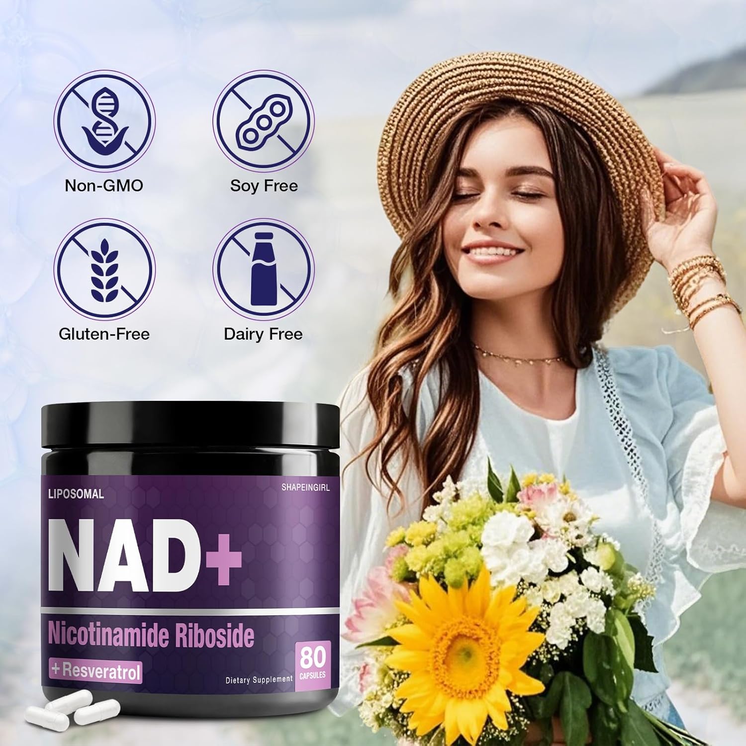 NAD+ Supplement - Nicotinamide Riboside, Resveratrol, Liposomal NAD Plus 900mg for Men and Women, NR Supplement - Image 5
