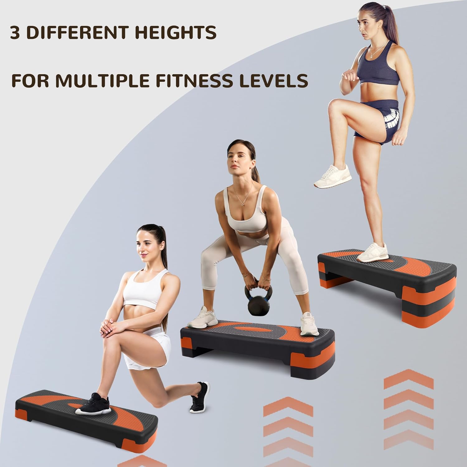 Step Aerobic Platform, 31" Exercise Step with 3 levels Adjustable Height, 4 Stackable Risers, Fitness Training Workout Stepper for Home Gym, Cardio Strength, Black & Orange - Image 6