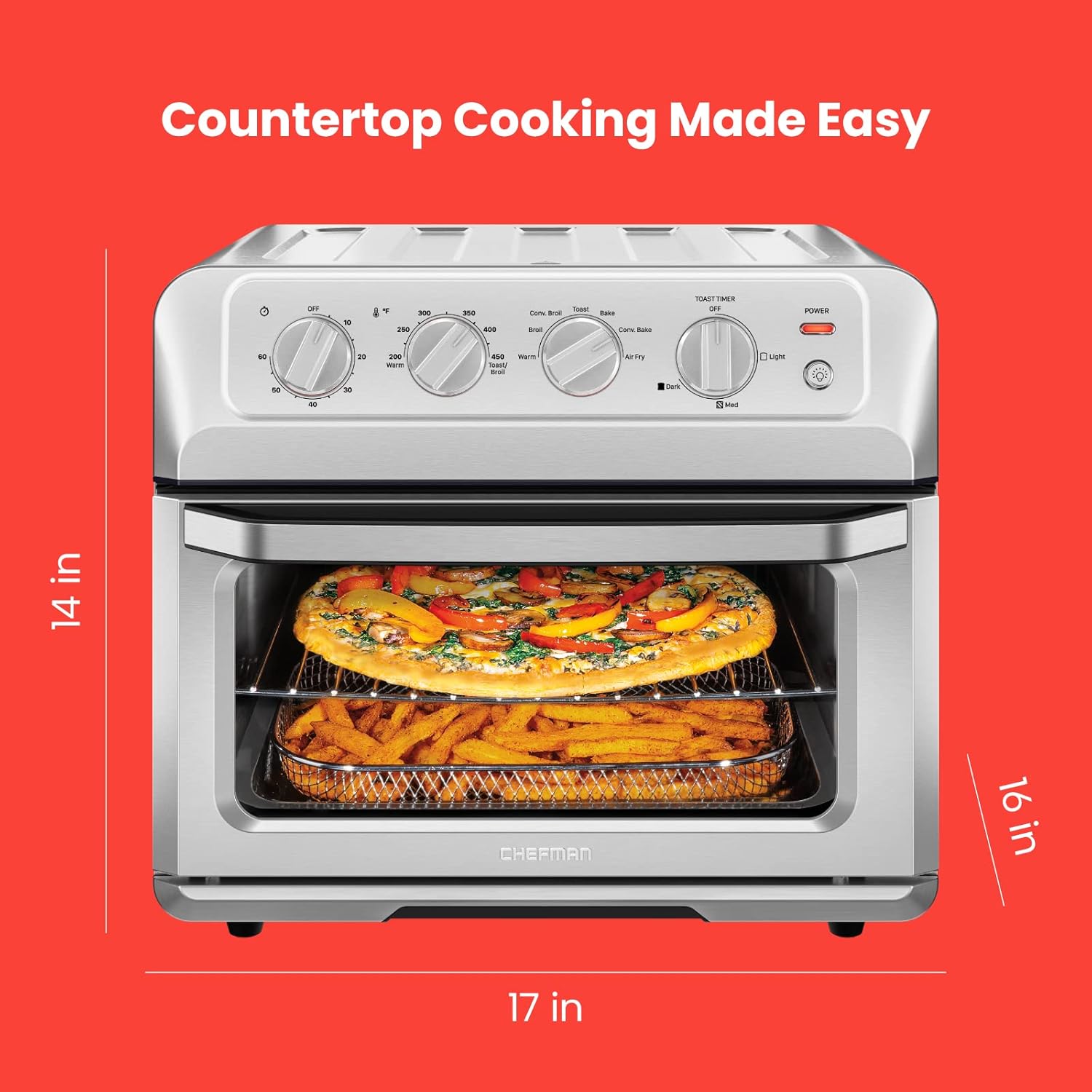 Chefman Air Fryer Toaster Oven Combo, 7-In-1 Convection Oven Countertop 20 Qt Oven Air fryer, Cook a 10 Inch Pizza, Air Fry 2 lb. of Chicken Wings, Toast, Broil, Auto Shutoff, Stainless - Image 8