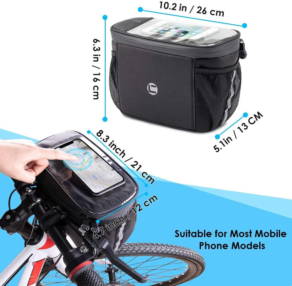 WOTOW Bike Handlebar Insulated Bag, Bike Front Phone Bag Cooler Storage Pouch With TPU Touch Screen Insulation Bicycle Frame Bag Strap On Cycling Accessories for Outdoor Hiking Travel Assistants - Image 8