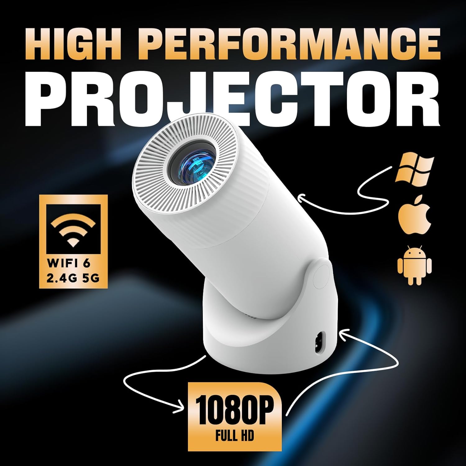 Portable WiFi 6 & Bluetooth Mini Projector - 180° Rotation, Full HD 1080P, 200” Max Display, Outdoor Movie Projector, Compatible with Smartphone, TV Stick, Laptop, PS4, HDMI, USB - Image 5