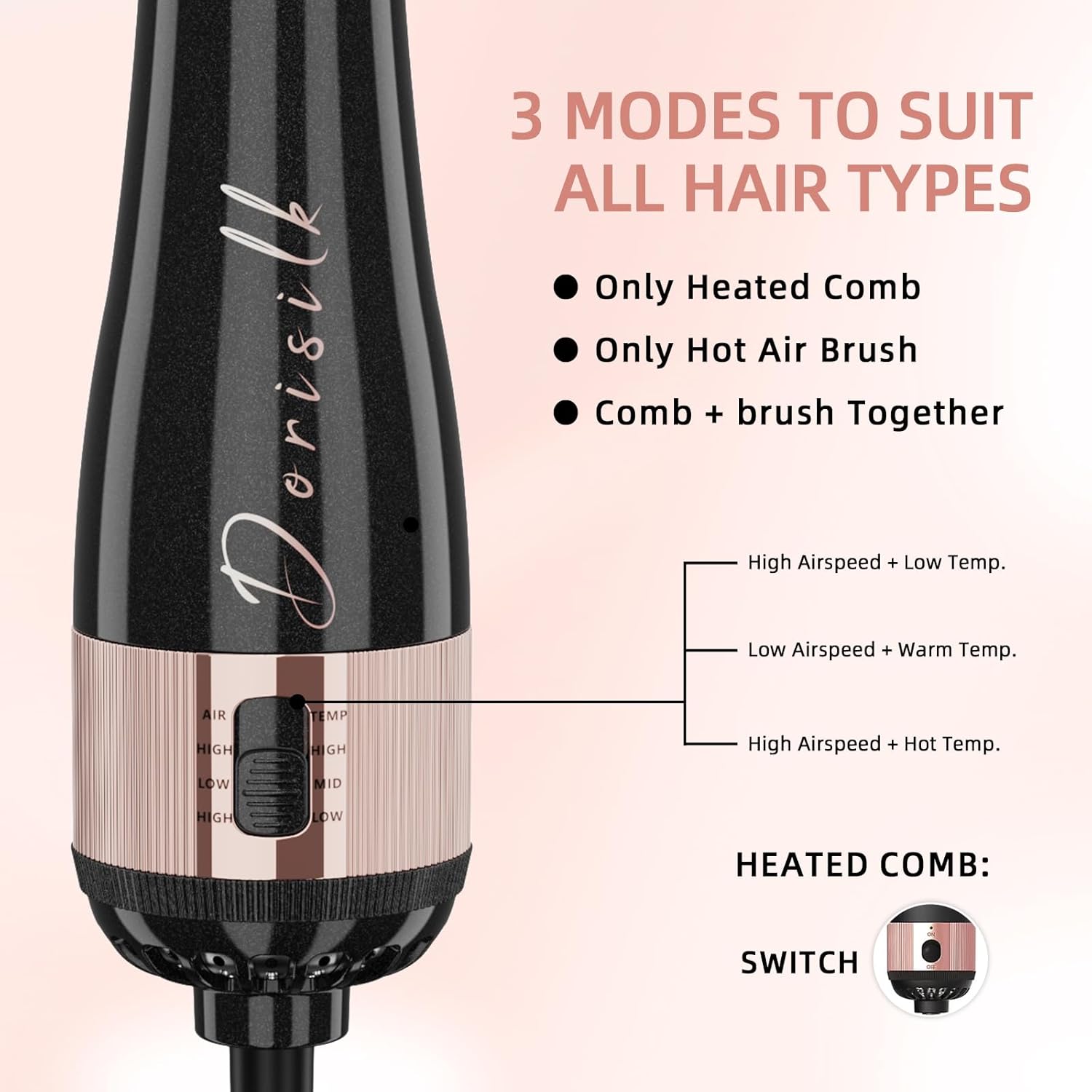 DORISILK 2.0 Upgraded Hair Dryer Brush Blow Dryer + Smooth Heated Comb, One Step Hot Air Brush Hair Straightener, 4 in 1 Blowout Brush Hair Dryer and Styler Volumizer Straightener Curler Frizz-Free - Image 9