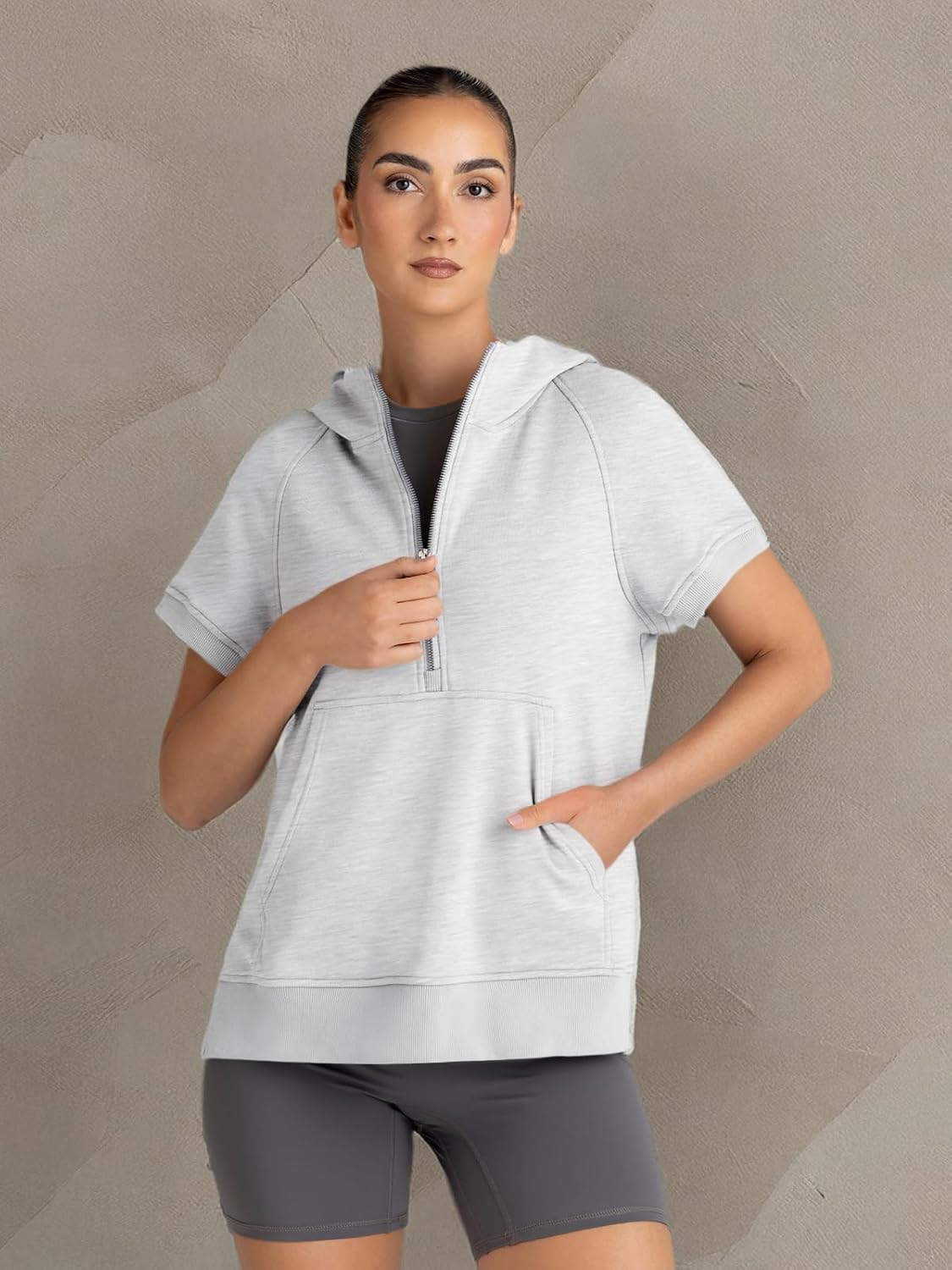 AUTOMET Oversized Hoodies for Women Short Sleeve Half zip Sweatshirt Fleece Loose Fit Pullover 2025 Fall Fashion Outfits - Image 7