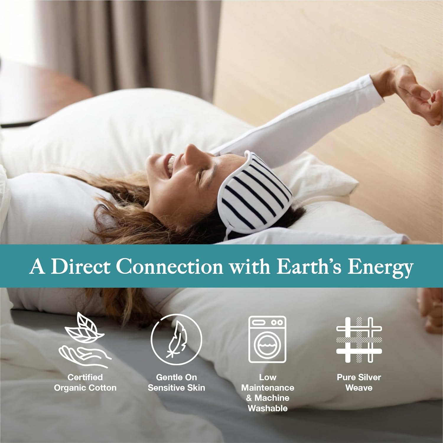 Fitted Grounding Sheets for Earthing, 5% Silver Fiber + 95% Certified Organic Cotton for Better Sleep and Pain Relief. Deep Pockets. Includes Grounding Wristband & Cords (King) - Image 5