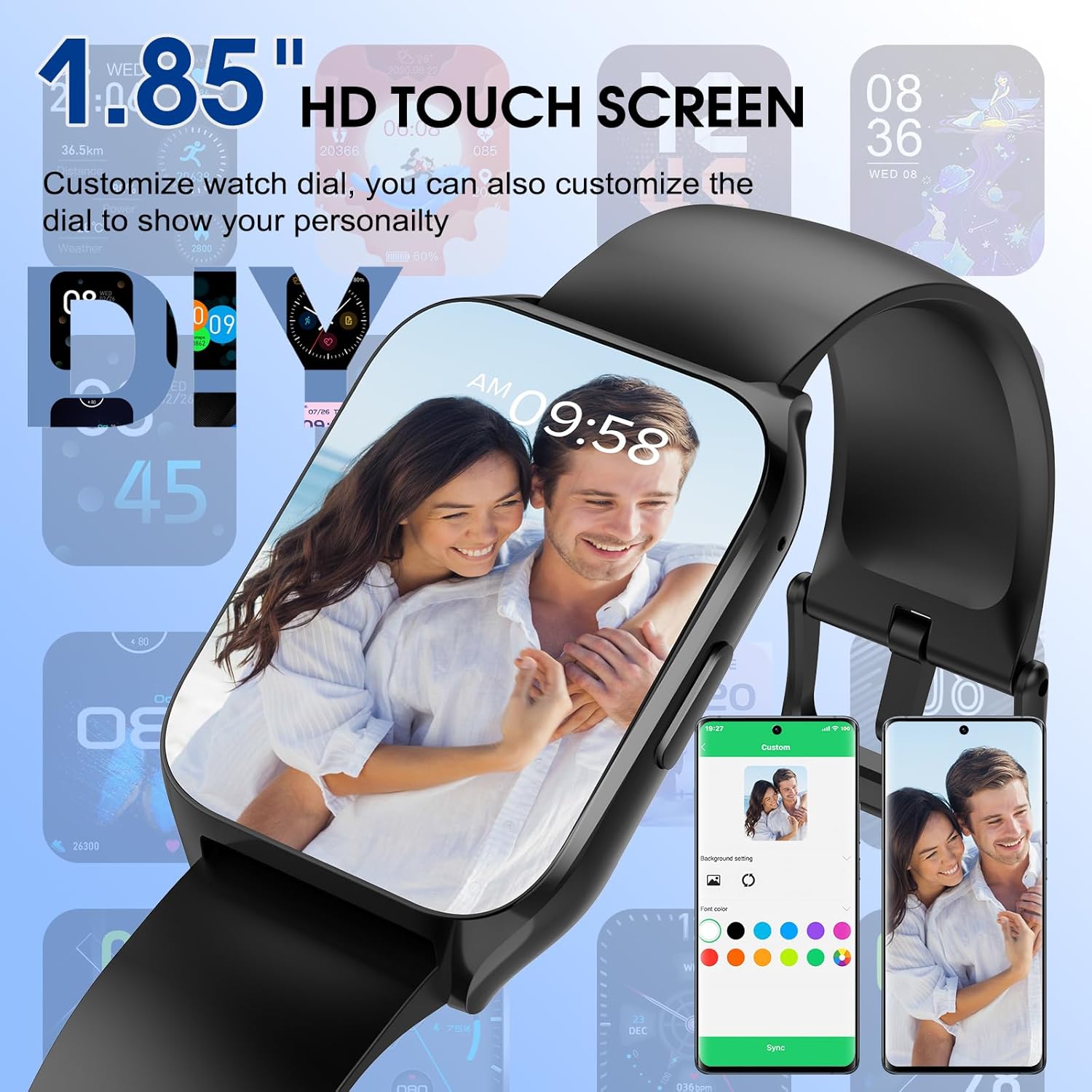 Smart Watch for Men Women(Answer/Make Calls), 1.85" HD Touch Screen Fitness Watch with Sleep Heart Rate Monitor, 112 Sports Modes, IP68 Waterproof Activity Trackers Compatible with Android iOS, Black - Image 7