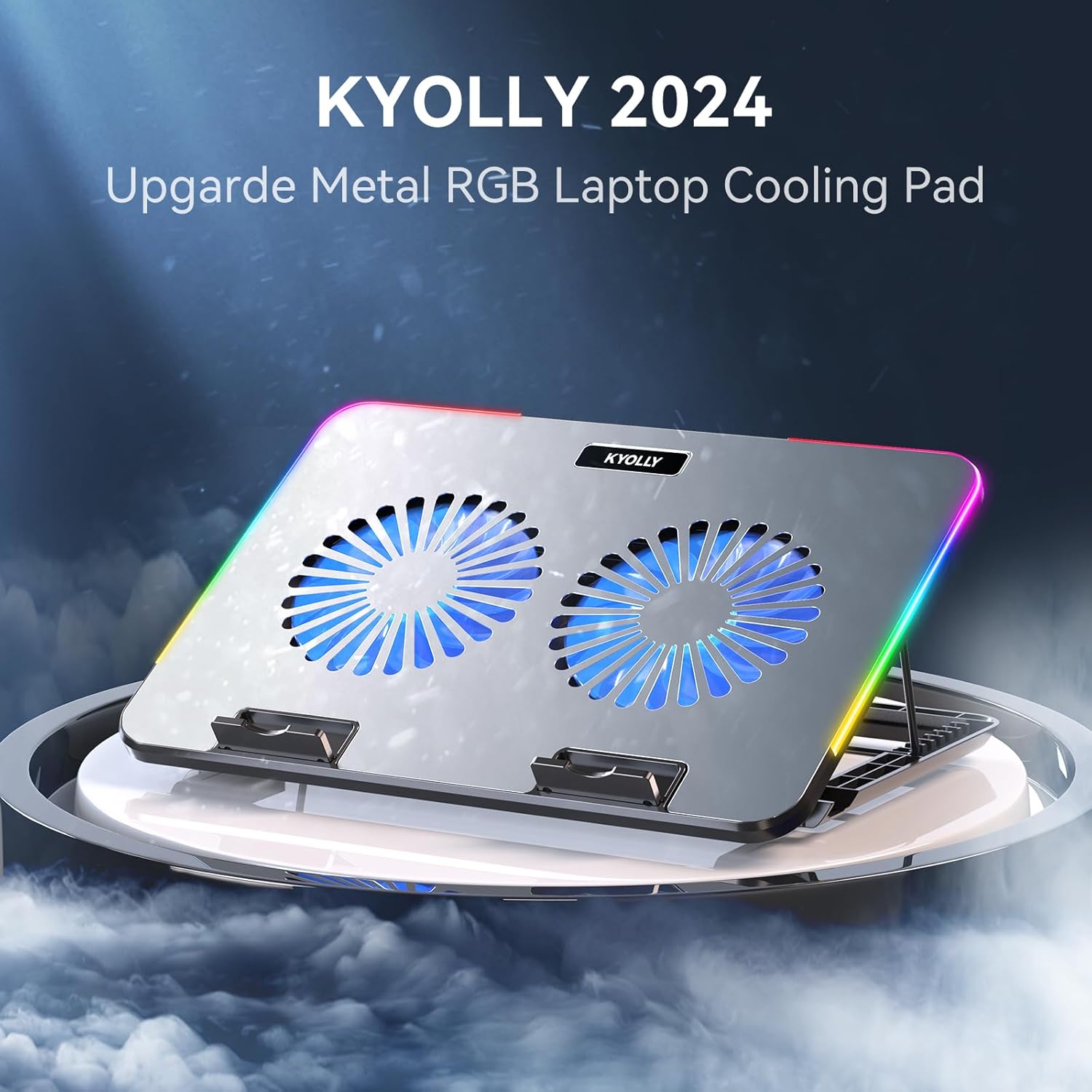 2024 Upgarde Metal RGB Laptop Cooling Pad Gaming Laptop Cooler with 2 Large Fans, Adjustable Fan Speed, 7 Height Stand, 10 Modes Light with Memory Function for 10-17.3 Inch Laptops… - Image 3