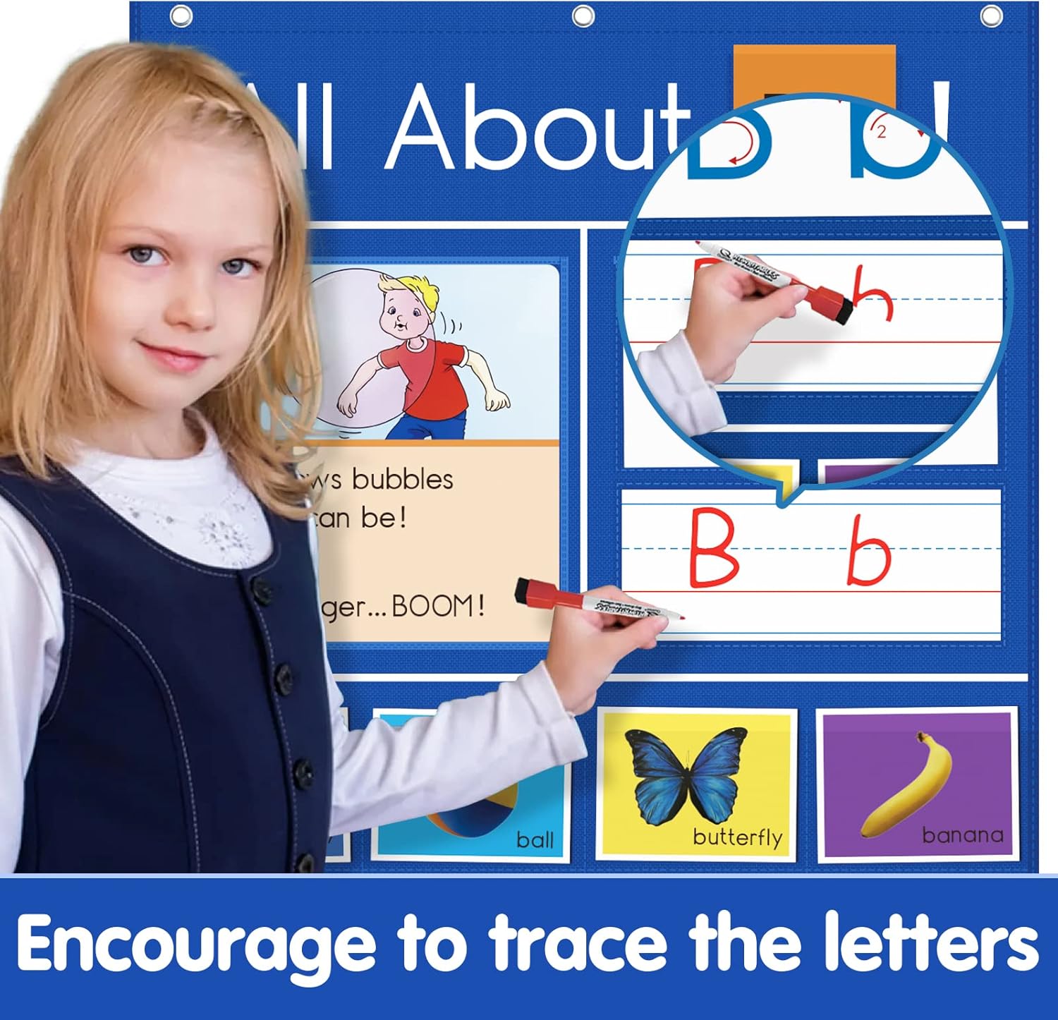 Auchq All About Letter Pocket Chart, Letter of The Day/Week Activity Wall-Provides Student Daily Practice in Learning The Alphabet, Chants, Words-Great for Classroom Homeschool 34" x 27" - Image 7