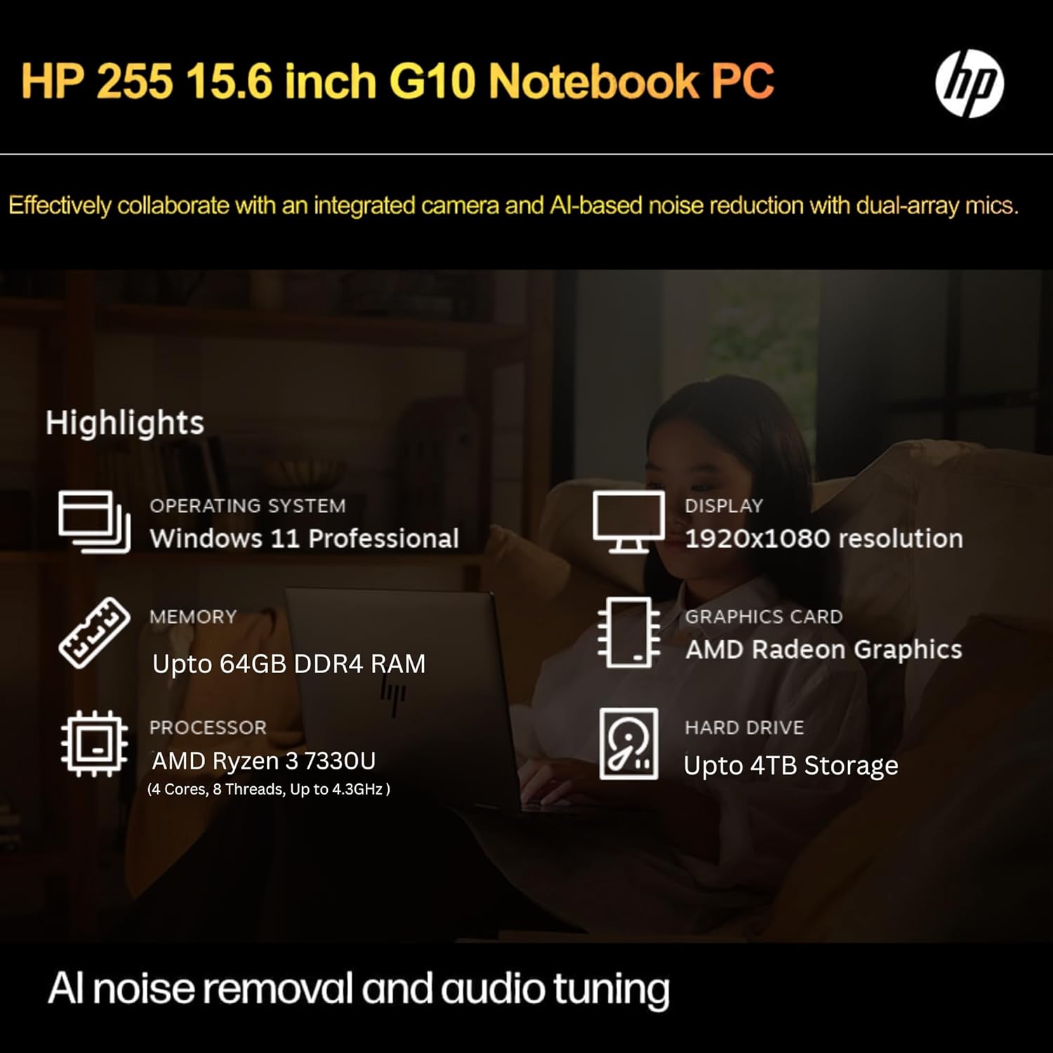 HP 255 G10 Laptop for Home or Work, 16GB RAM, 1TB SSD, 15.6" Full HD, Ryzen 3 7330U (Beat Intel i5-1135G7), HDMI, USB-C, Windows 11 Pro, Business and Fun Ready - Image 3