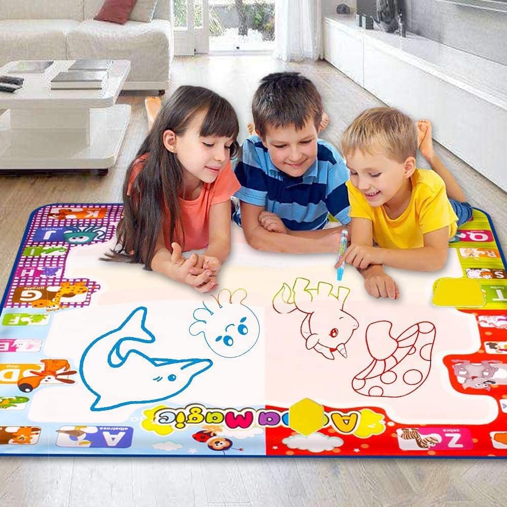 KIZZYEA Toys for 2 3 4 5 Years Old Boys Girls, Water Doodle Mat for Kids, Large Coloring Painting Writing Mat with Neon Colors, Educational Toys Christmas Birthday Gifts for Age 2-4, 3-5 Toddlers - Image 6