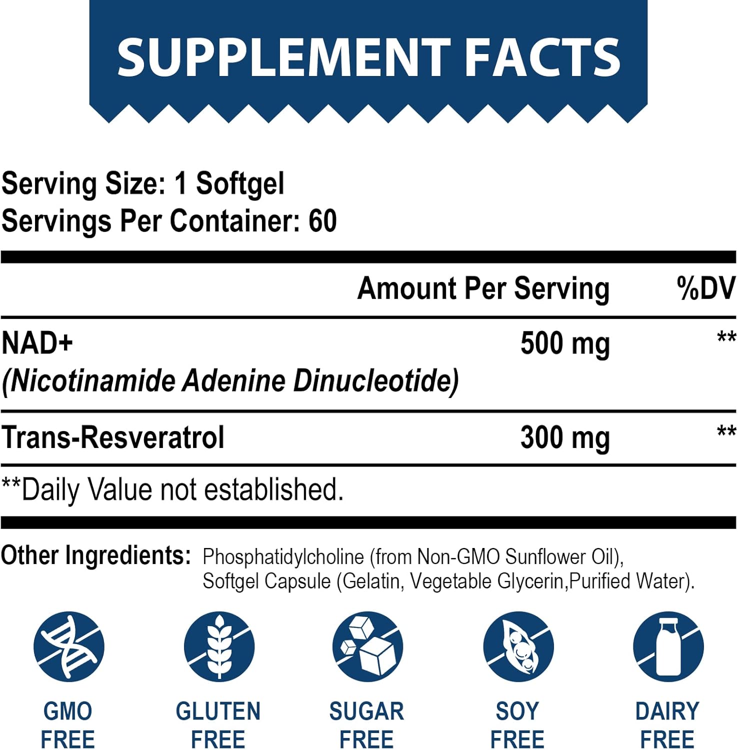 Liposomal NAD+ 500 mg + Trans-Resveratrol 300 mg, Superior Absorption True NAD Supplement Efficient for Cellular Energy Metabolism & DNA Repair, 60 Softgels - Image 3