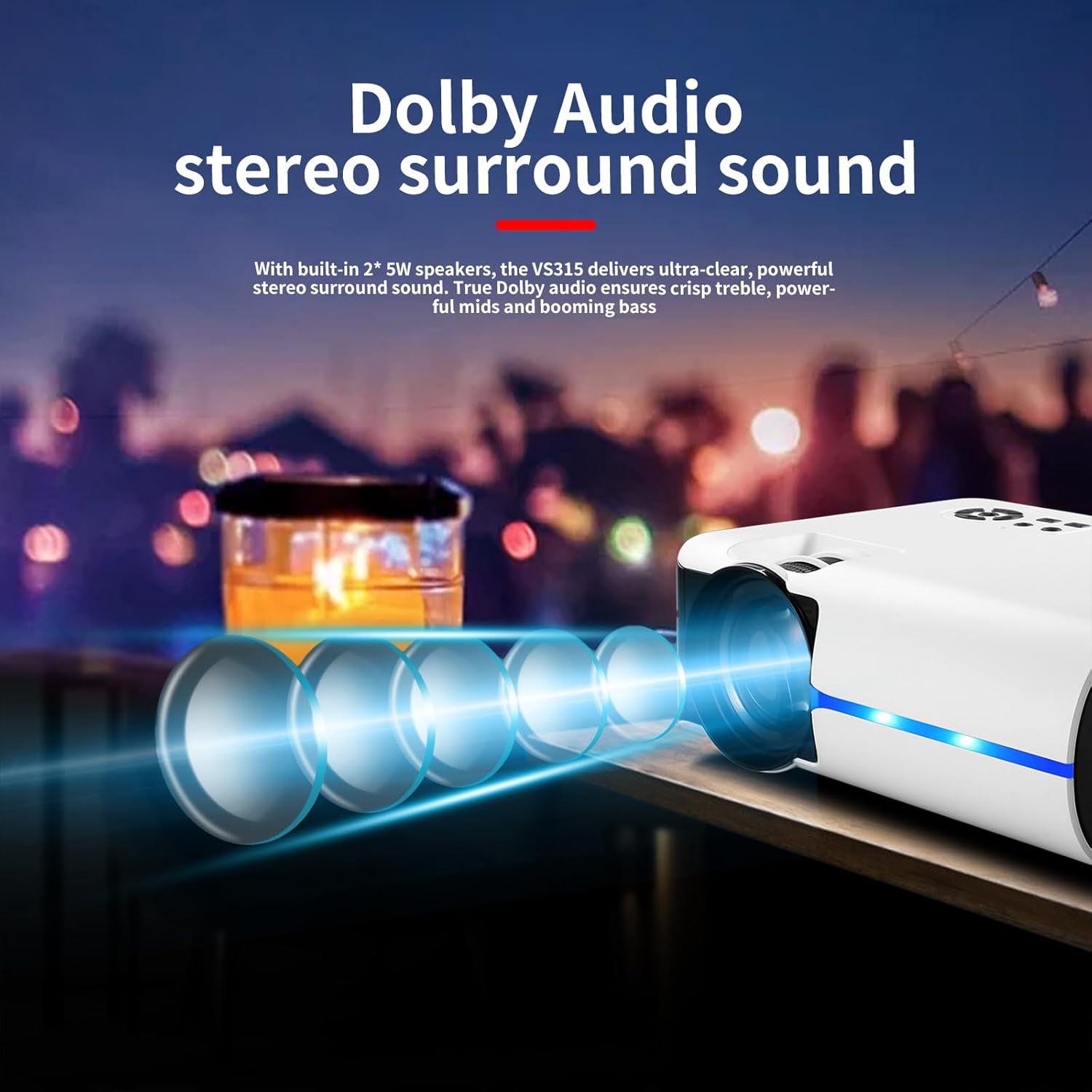 Smart HD Projector with 5G WIFI and Bluetooth, Netflix/Amazn Prime Video Certified, Dolby Audio, Outdoor Projector, 200-inch Zoom Home Theater Projector, Compatible with TV Stick, iOS, Android - Image 6