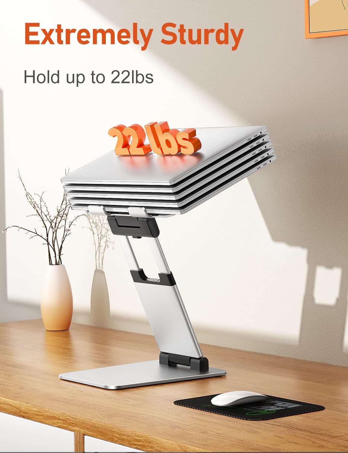 Ergonomic Laptop Stand for Desk, Sit to Stand Laptop Riser, Adjustable Height up to 21", Standing Computer Stand, Promote Healthy Posture Compatible with MacBook Air Pro, All Laptops 10-17"-Silver - Image 5