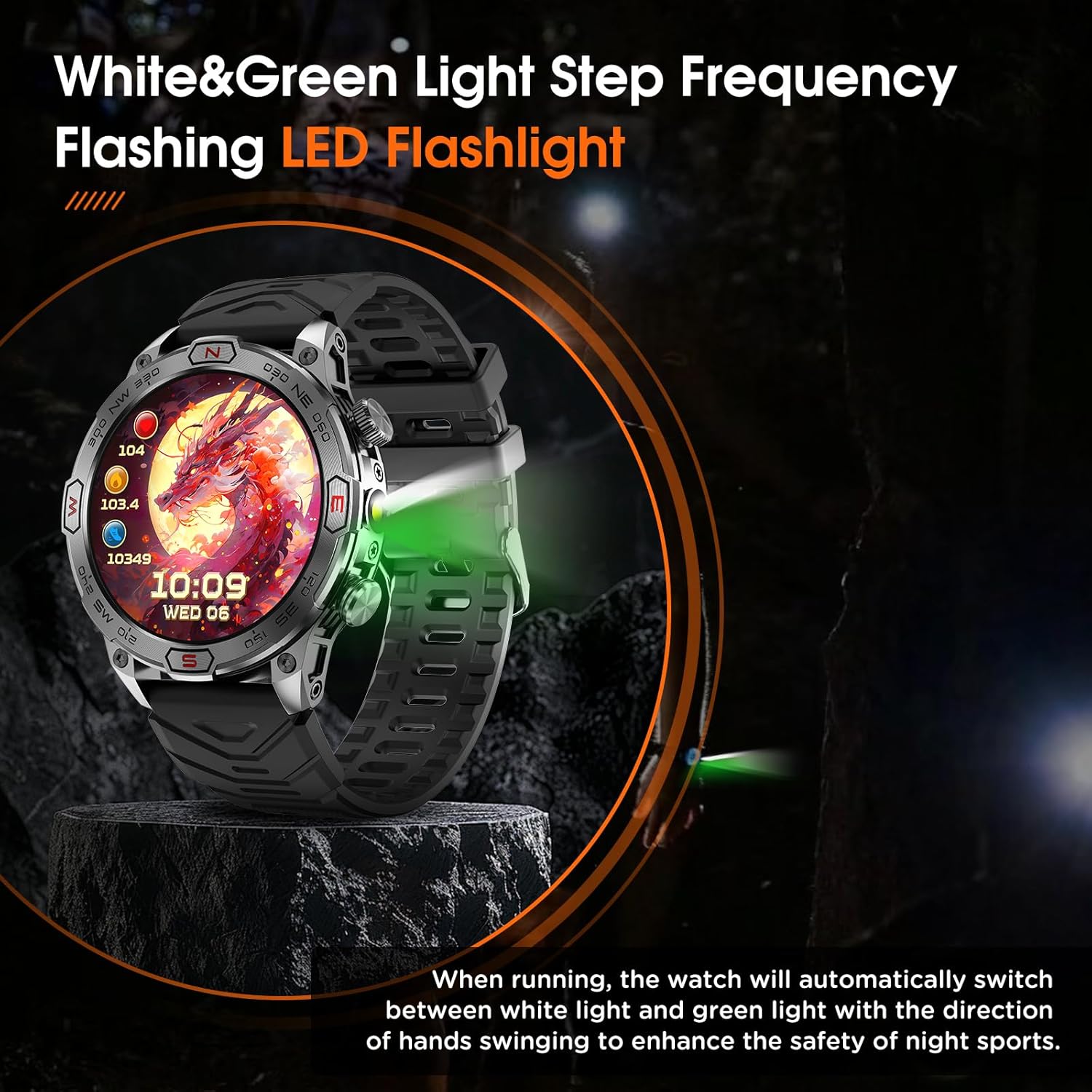 Military Smart Watch with LED Flashlight, Bluetooth Make/Answer Call, 1.43" HD Outdoor Tactical Rugged Smartwatch, Sports Fitness Tracker Watch with Health Monitor, Sleep Monitor - Image 4