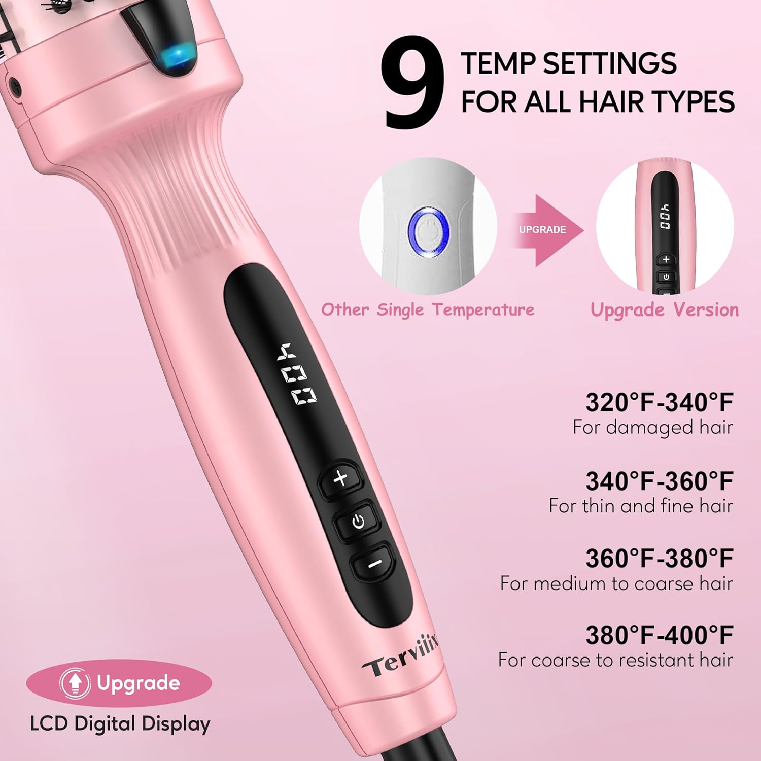 Terviiix 1.5 Inch Thermal Brush Get Voluminous Style, Curling Iron Ceramic Double MCH Hot Brush Tourmaline Ionic Curling Wand, Digital Display 9 Temperatures, Dual Voltage - Image 5
