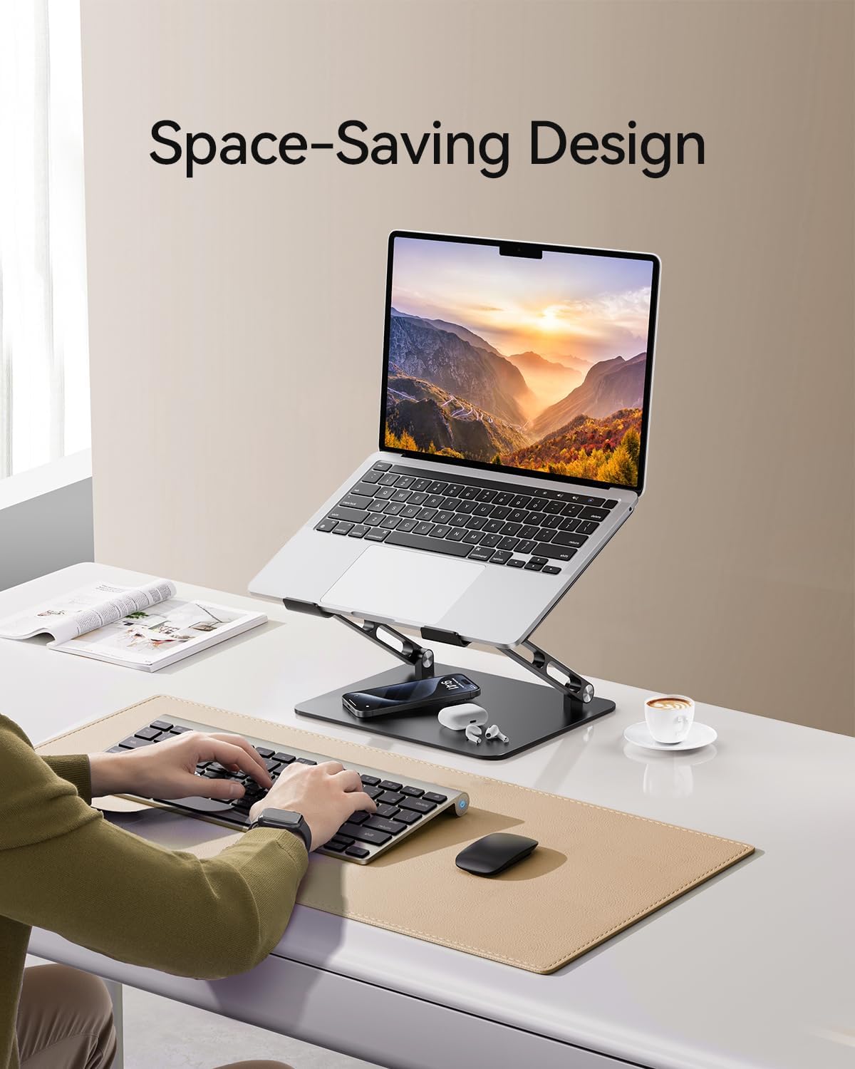 Foldable Aluminum Laptop Stand for 10-17.3" Laptops, Height Adjustable Portable Ergonomic Computer Holder, Space Saving Desk with Heat Dissipation. Compatible with MacBook/Dell/HP etc, Black - Image 4