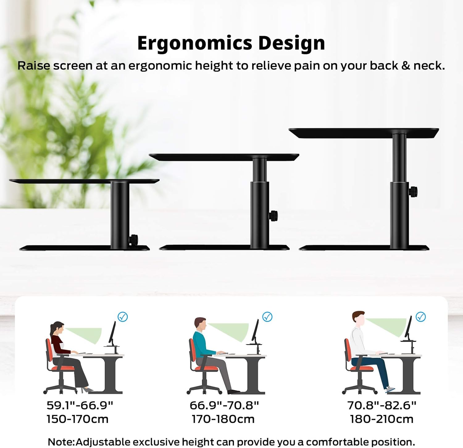 BoYata Monitor Stand, Adjustable Monitor Riser Metal Computer Stand Compatible with TV, PC, Laptop, Computer, iMac, and All Screen Display-Black - Image 4