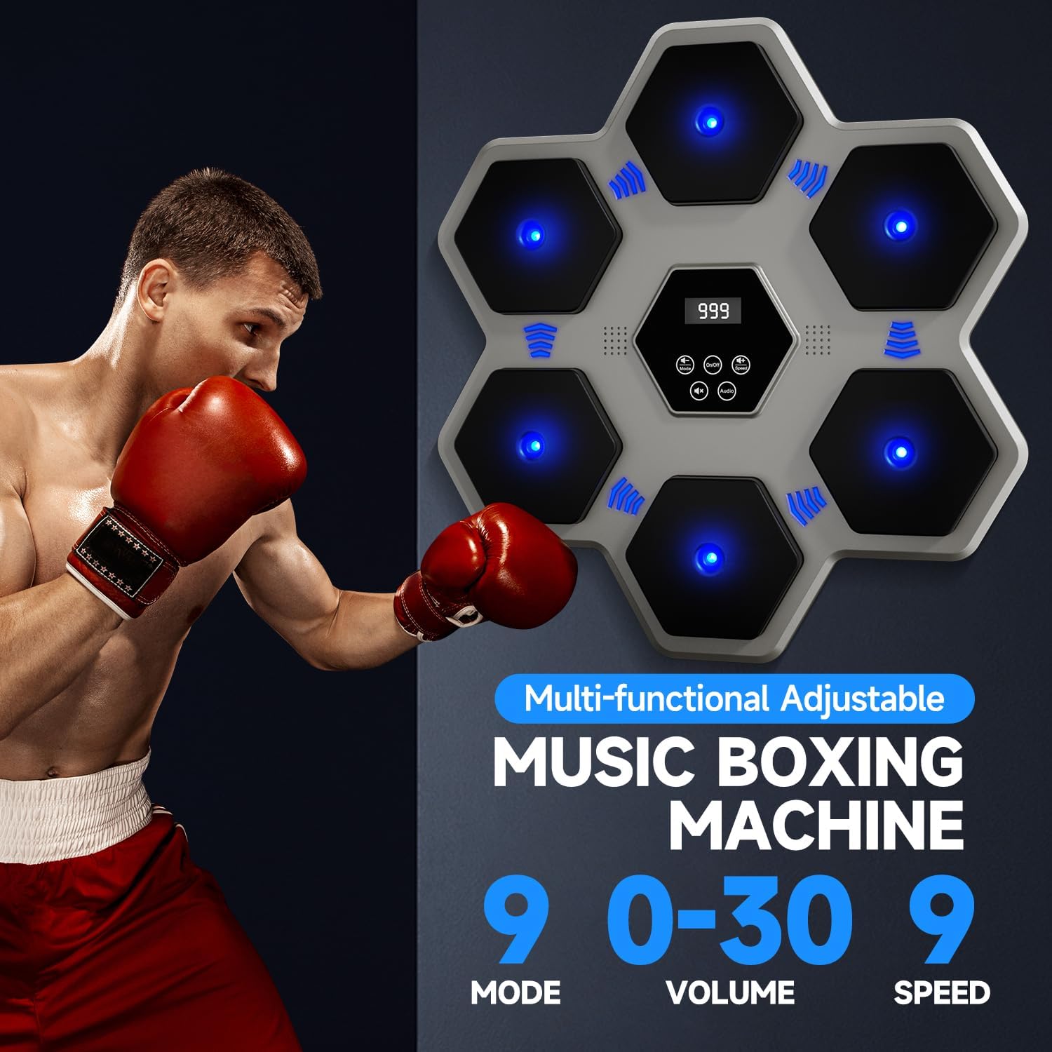 Music Boxing Machine with Gloves for Adults & Kids,5 Button LCD Touch Control with One Button Mute & Rhythm Recognition,17.3'' Large Size Wall Mounted Boxing Target for Home Gym,HIFI Bluetooth Speaker - Image 9