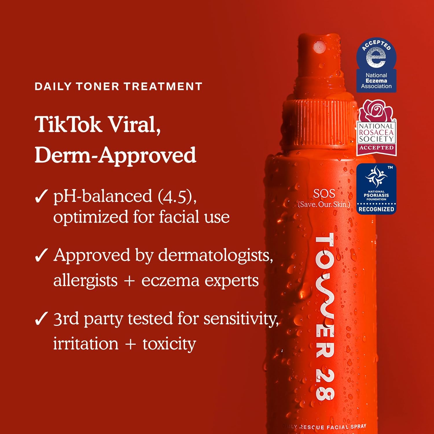 Tower 28 SOS Daily Rescue Facial Spray for Sensitive Skin, Hypochlorous Acid Spray Helps Reduce Redness and Breakouts, Full Size Toner for Face, 4 FL Oz - Image 4
