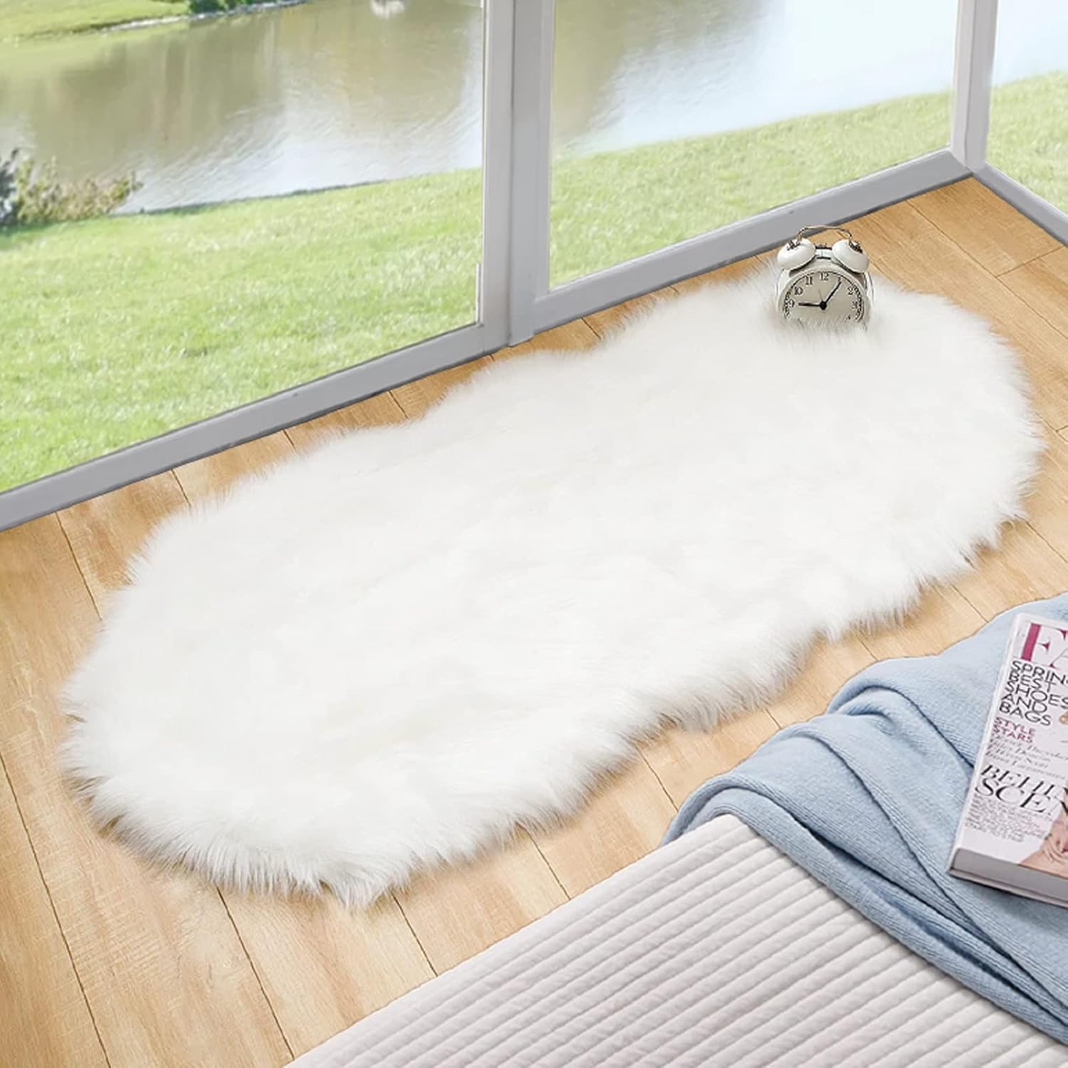 White Faux Sheepskin Fuzzy Fur Rugs for Bedroom Small Machine Washable Fluffy Area Rugs for Living Room 2x4 Shag Nursery Rug - Image 2